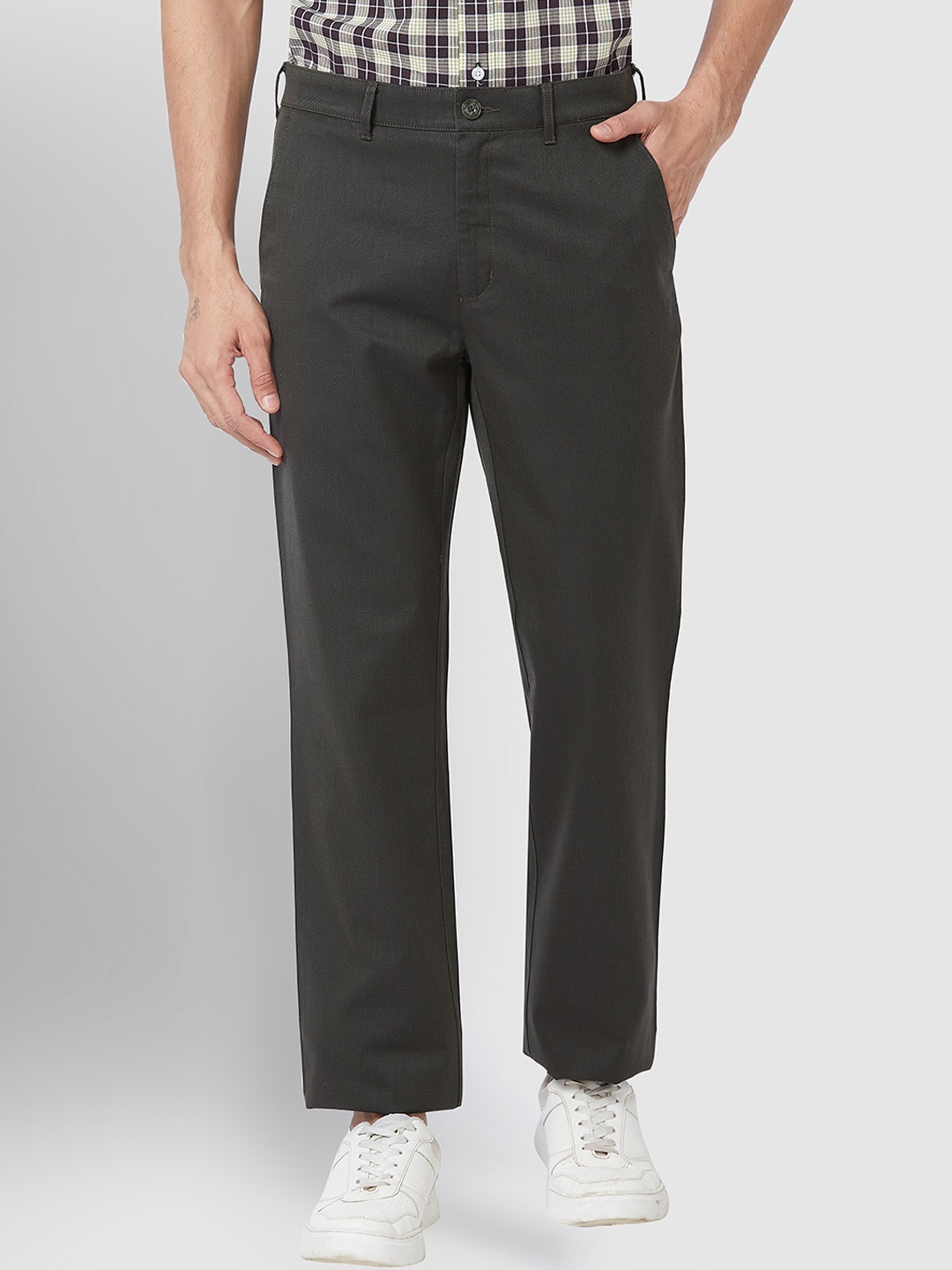 

ColorPlus Men Mid-Rise Cotton Regular Trousers, Grey