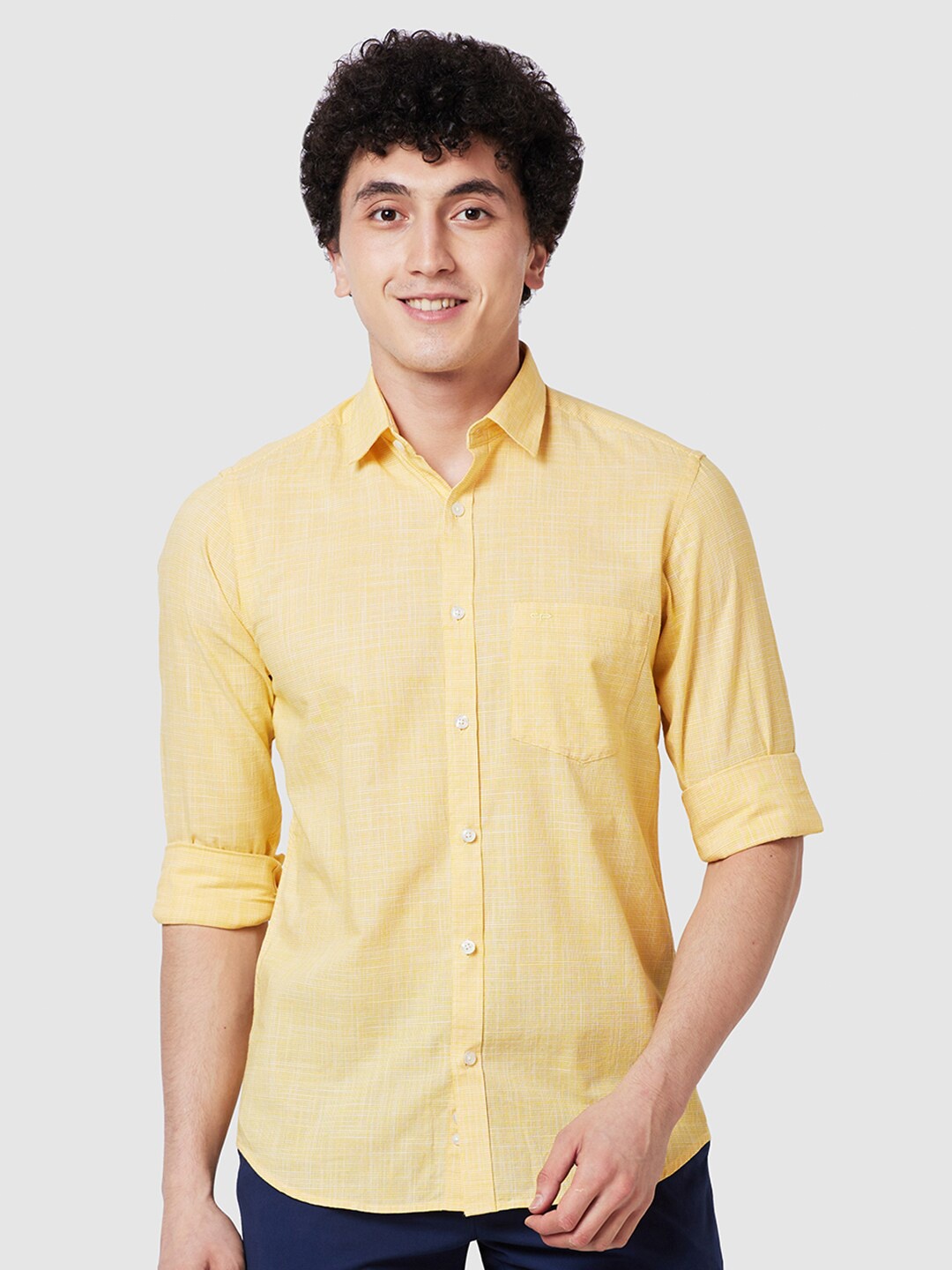 

ColorPlus Self Designed Tailored Fit Cotton Shirt, Yellow