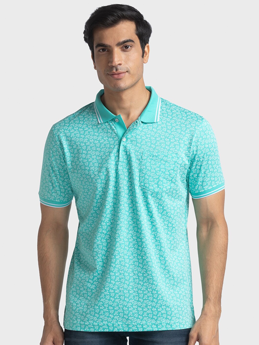 

ColorPlus Floral Printed Polo Collar Regular Fit Cotton T-Shirt, Green