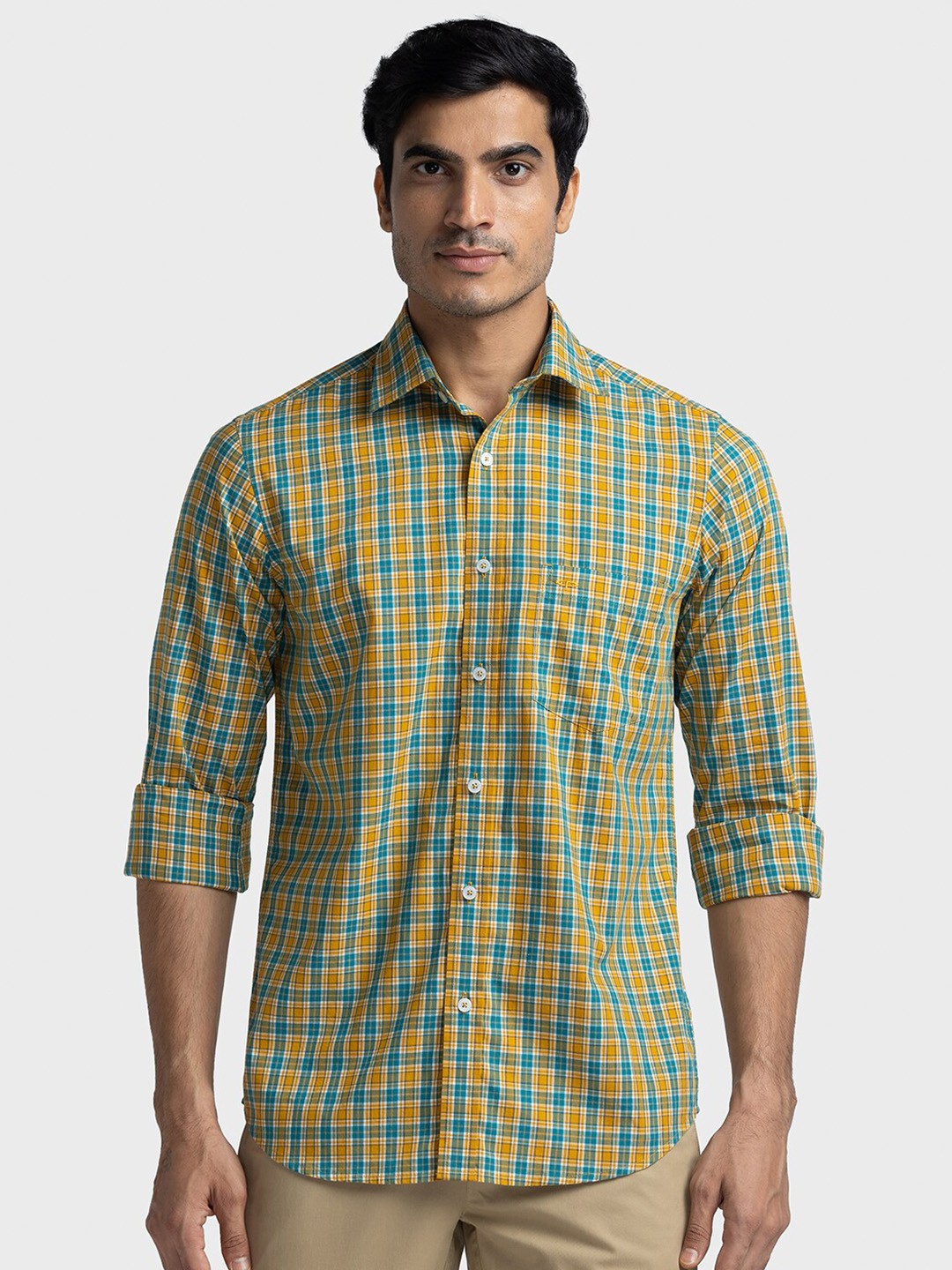 

ColorPlus Tailored Fit Checked Cotton Casual Shirt, Yellow