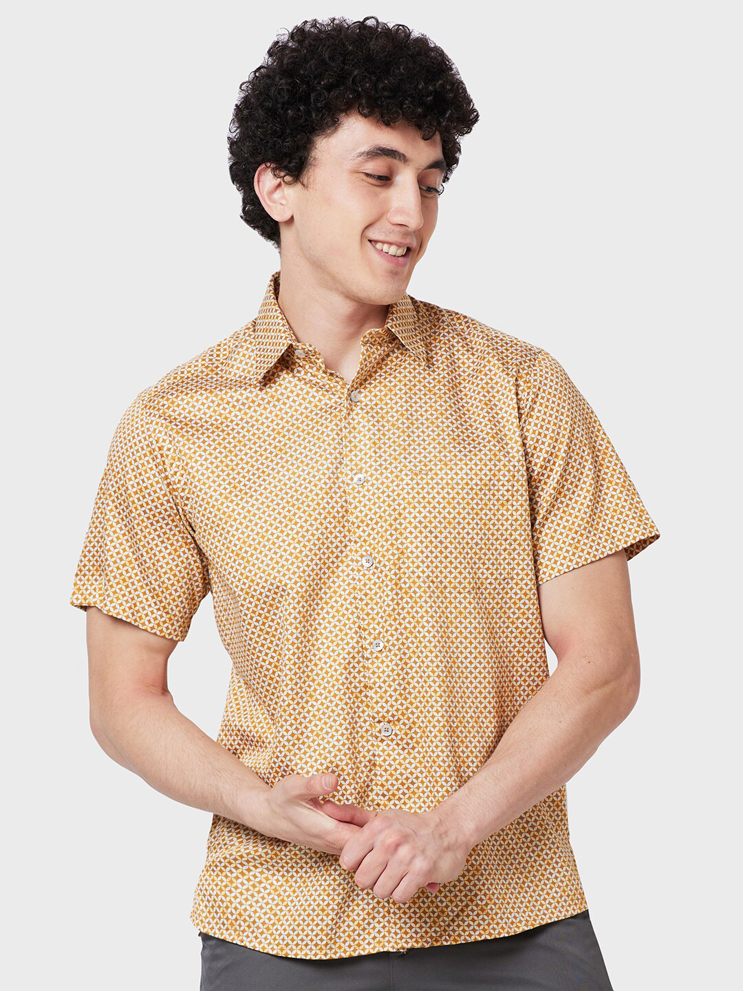 

ColorPlus Micro Ditsy Printed Cotton Casual Shirt, Yellow