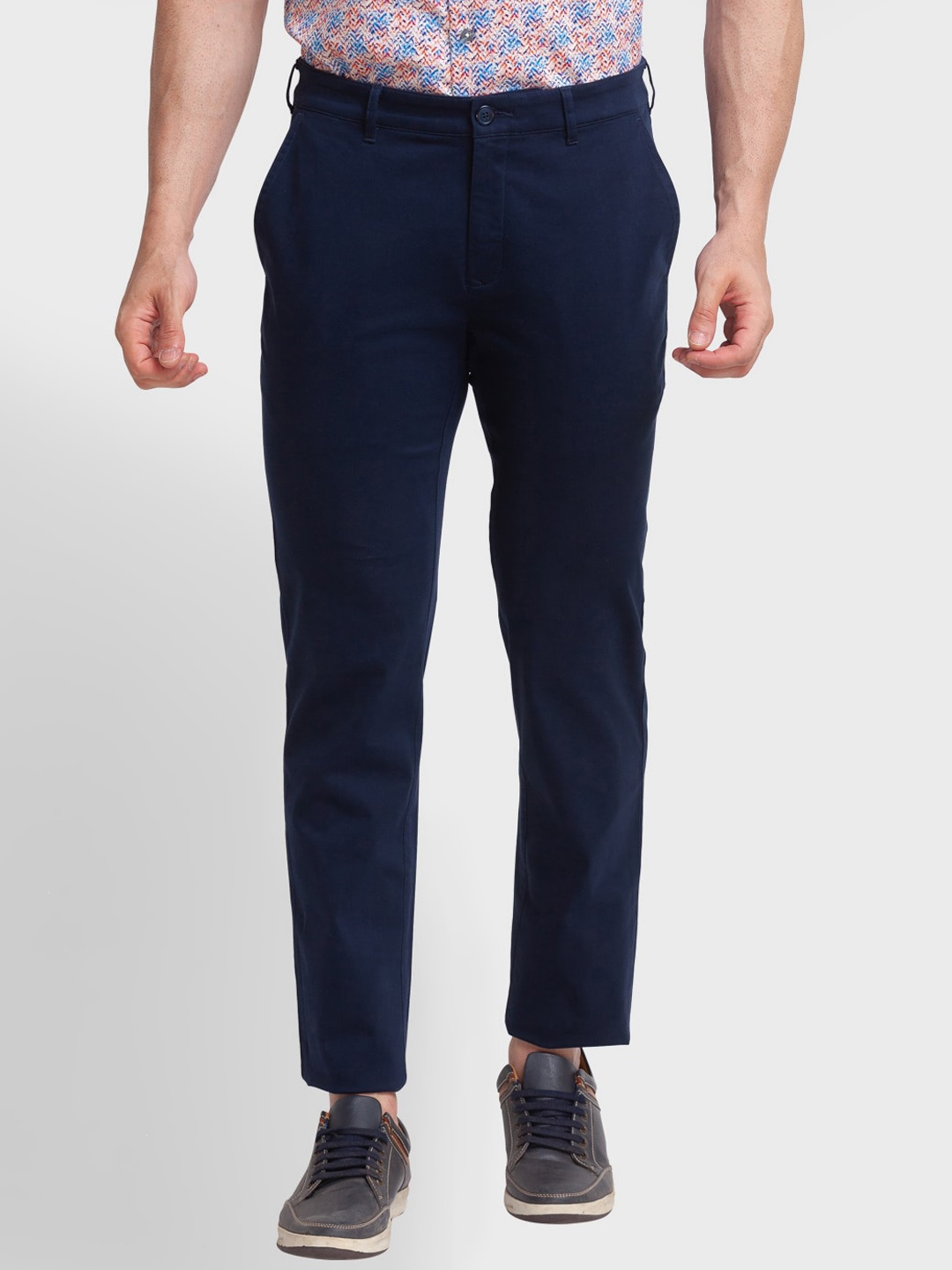 

ColorPlus Men Tailored Fit Mid Rise Regular Trousers, Blue