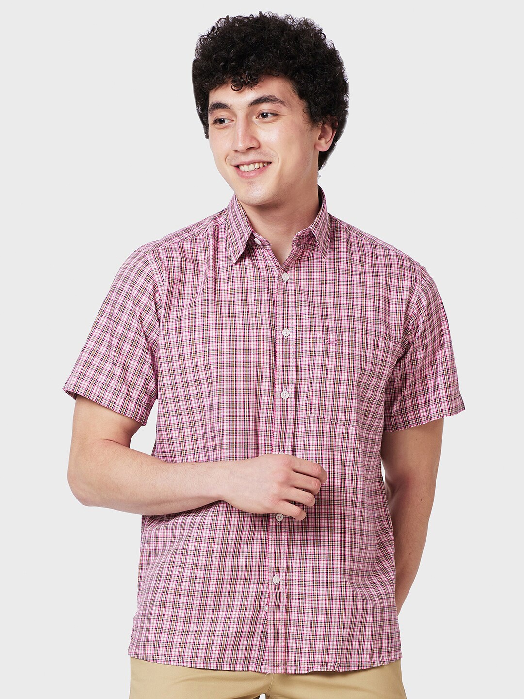 

ColorPlus Classic Fit Checked Cotton Casual Shirt, Red