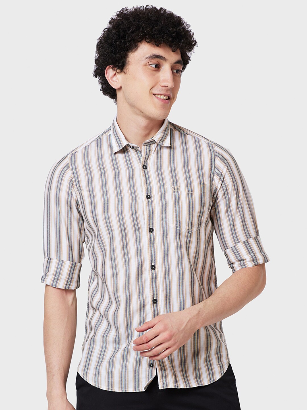 

ColorPlus Striped Cotton Casual Shirt, Beige