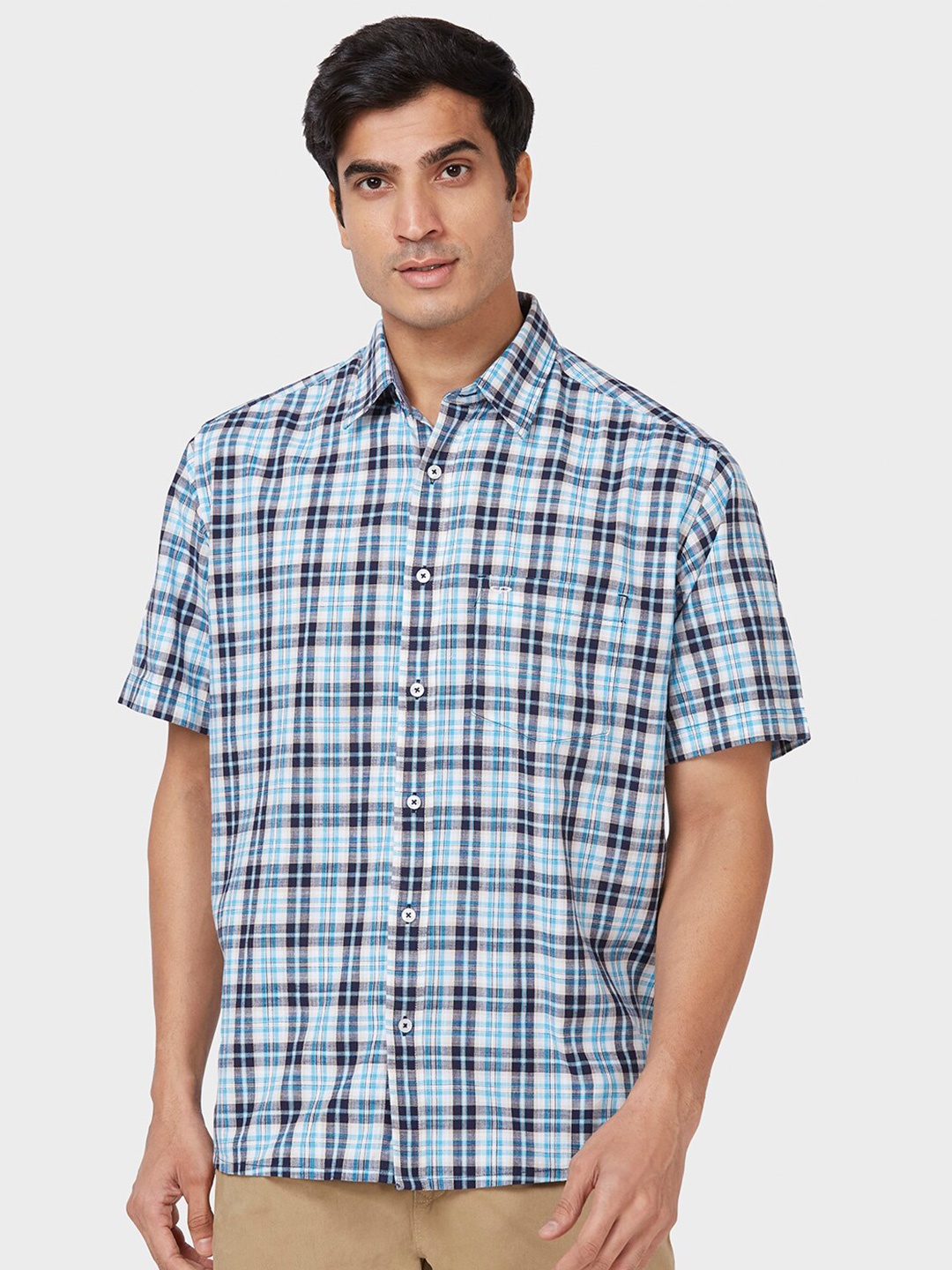

ColorPlus Opaque Checked Cotton Casual Shirt, Blue