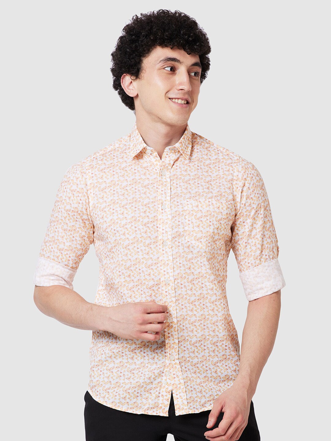 

ColorPlus Geometric Printed Cotton Casual Shirt, Yellow