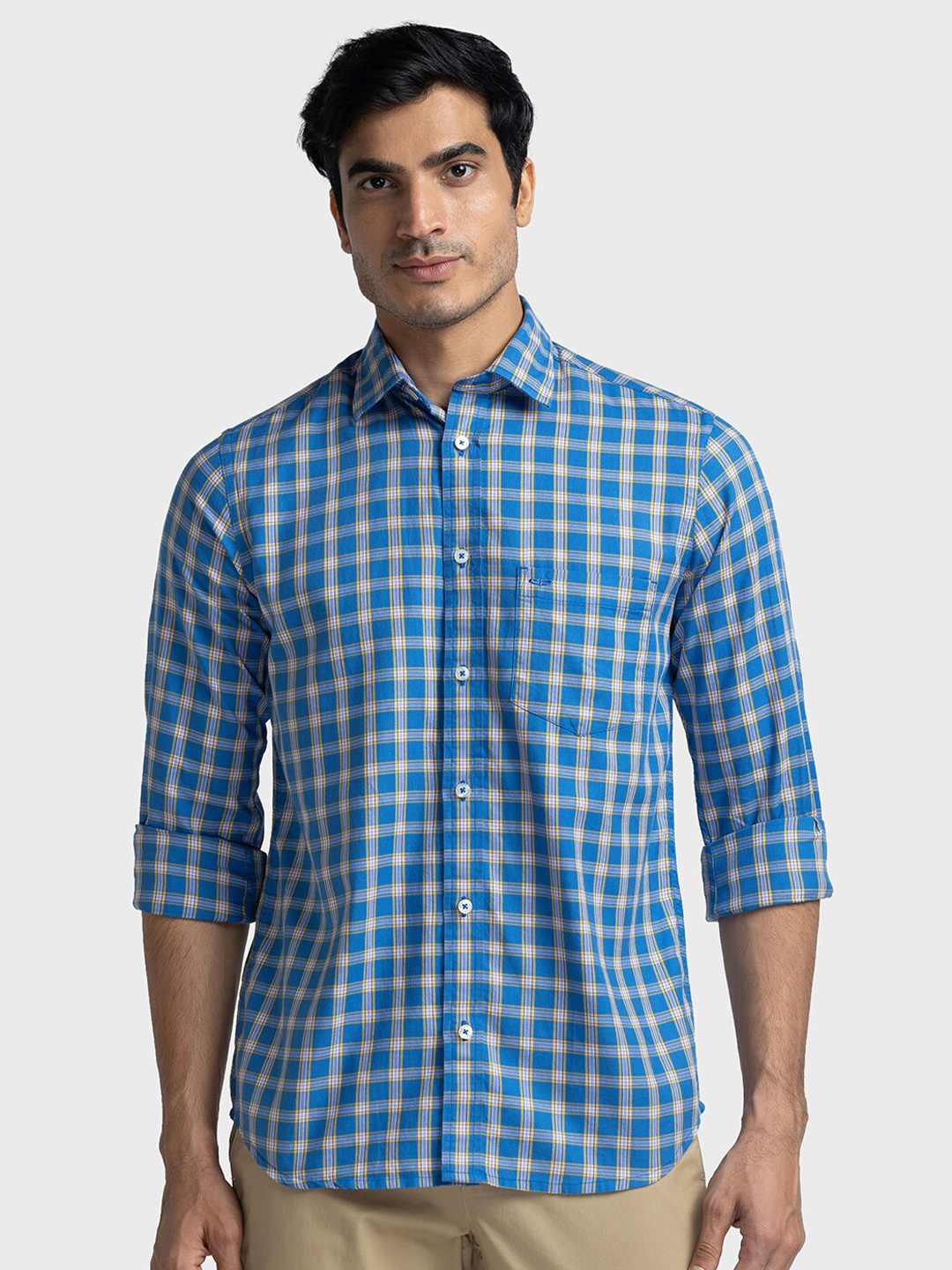 

ColorPlus Tailored Fit Checked Cotton Casual Shirt, Blue