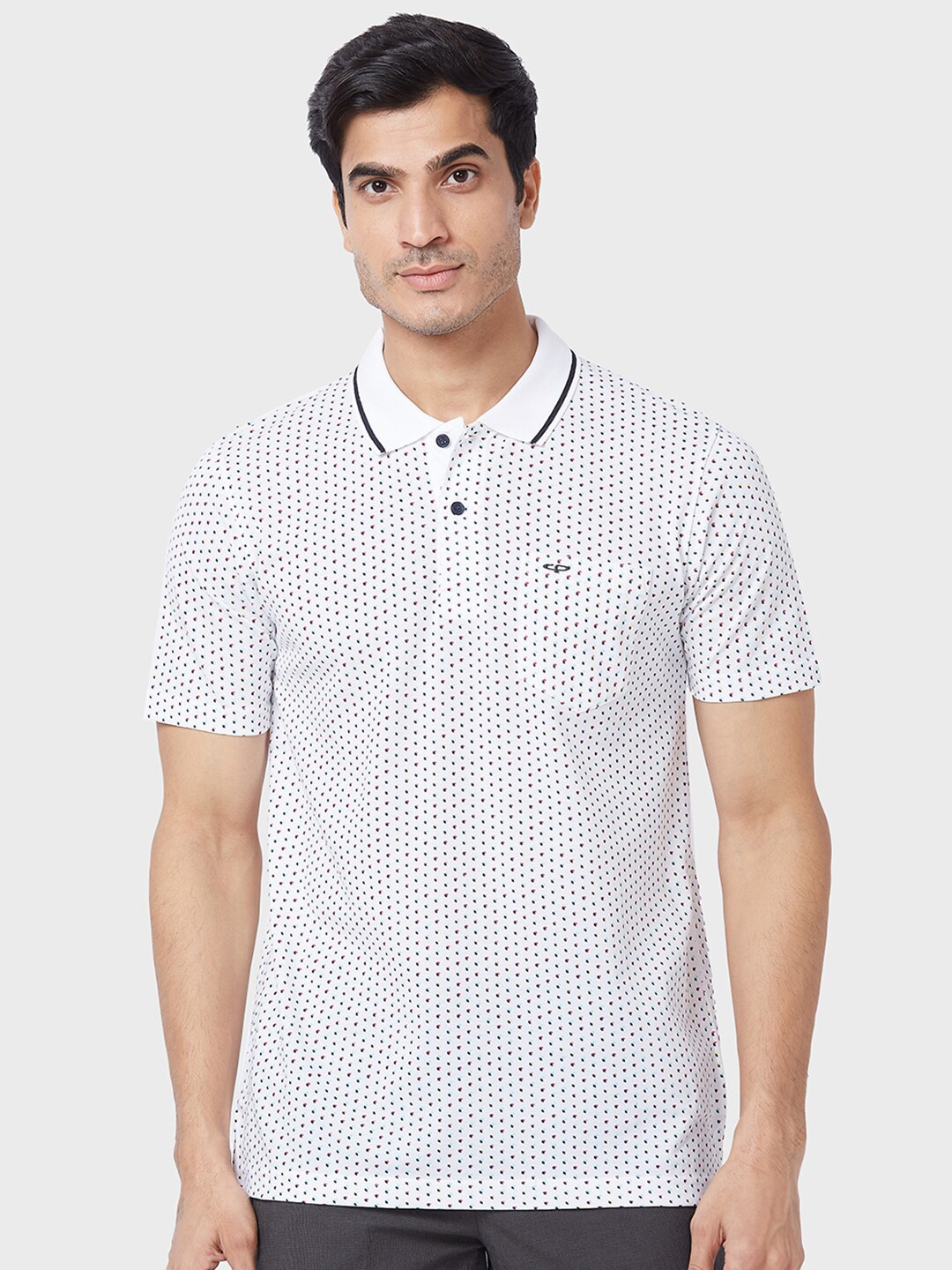 

ColorPlus Micro Ditsy Printed Polo Collar Cotton T-shirt, White