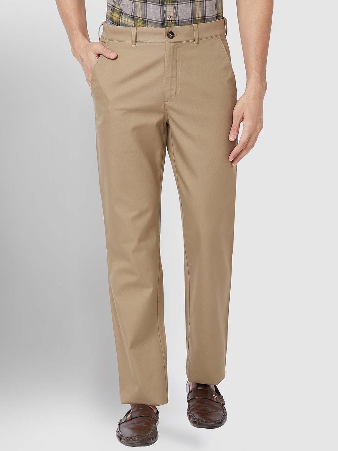 

ColorPlus Men Mid-Rise Cotton Regular Trousers, Brown
