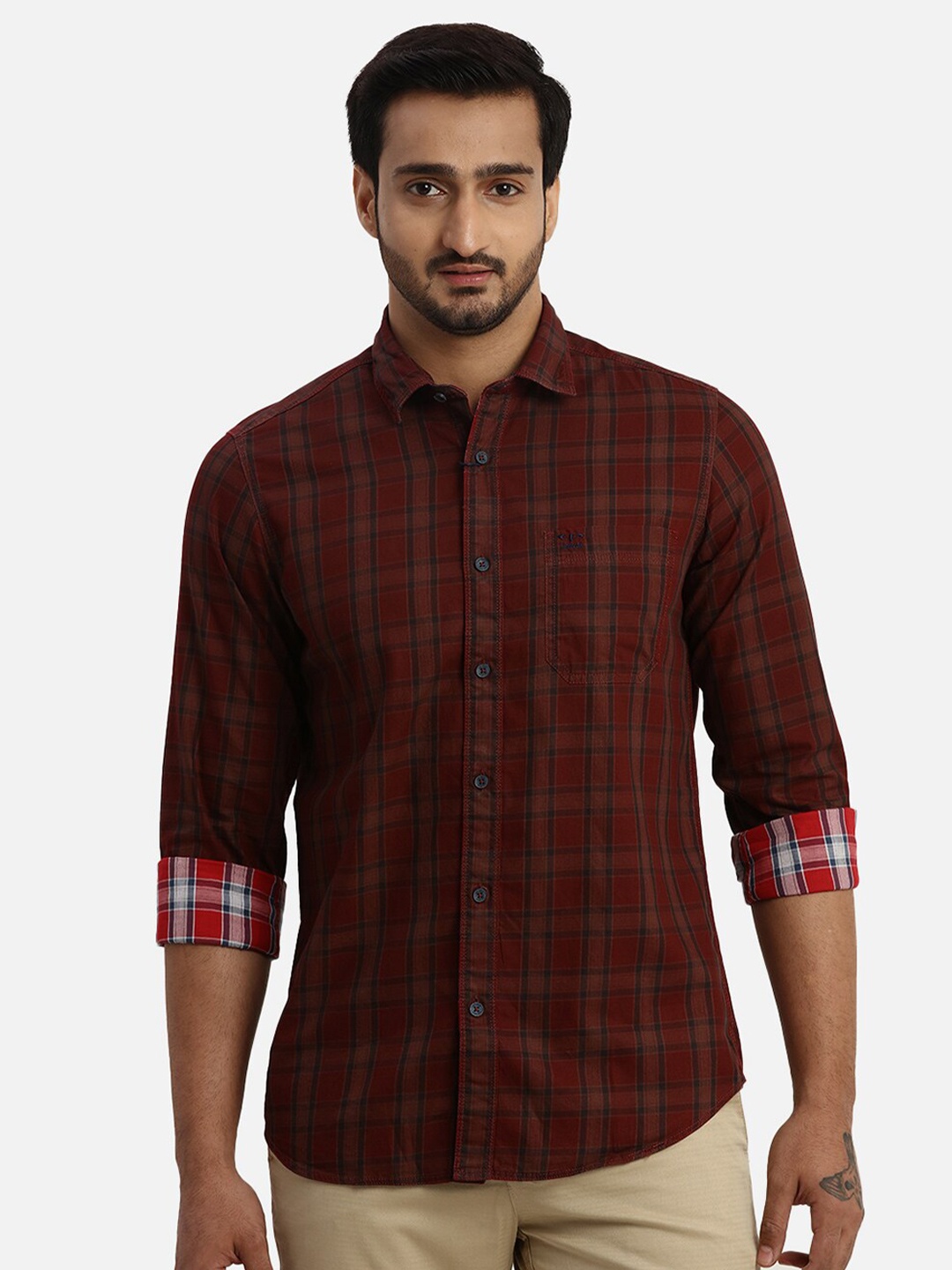 

ColorPlus Tartan Checked Cotton Casual Shirt, Red