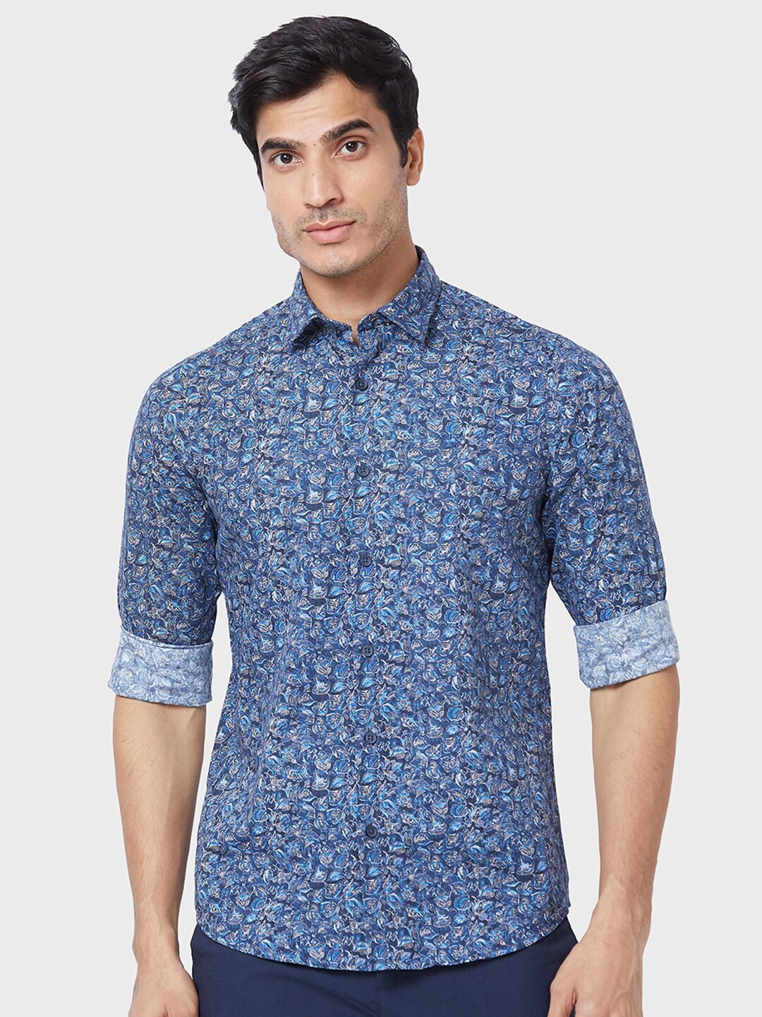 

ColorPlus Floral Printed Cotton Casual Shirt, Blue