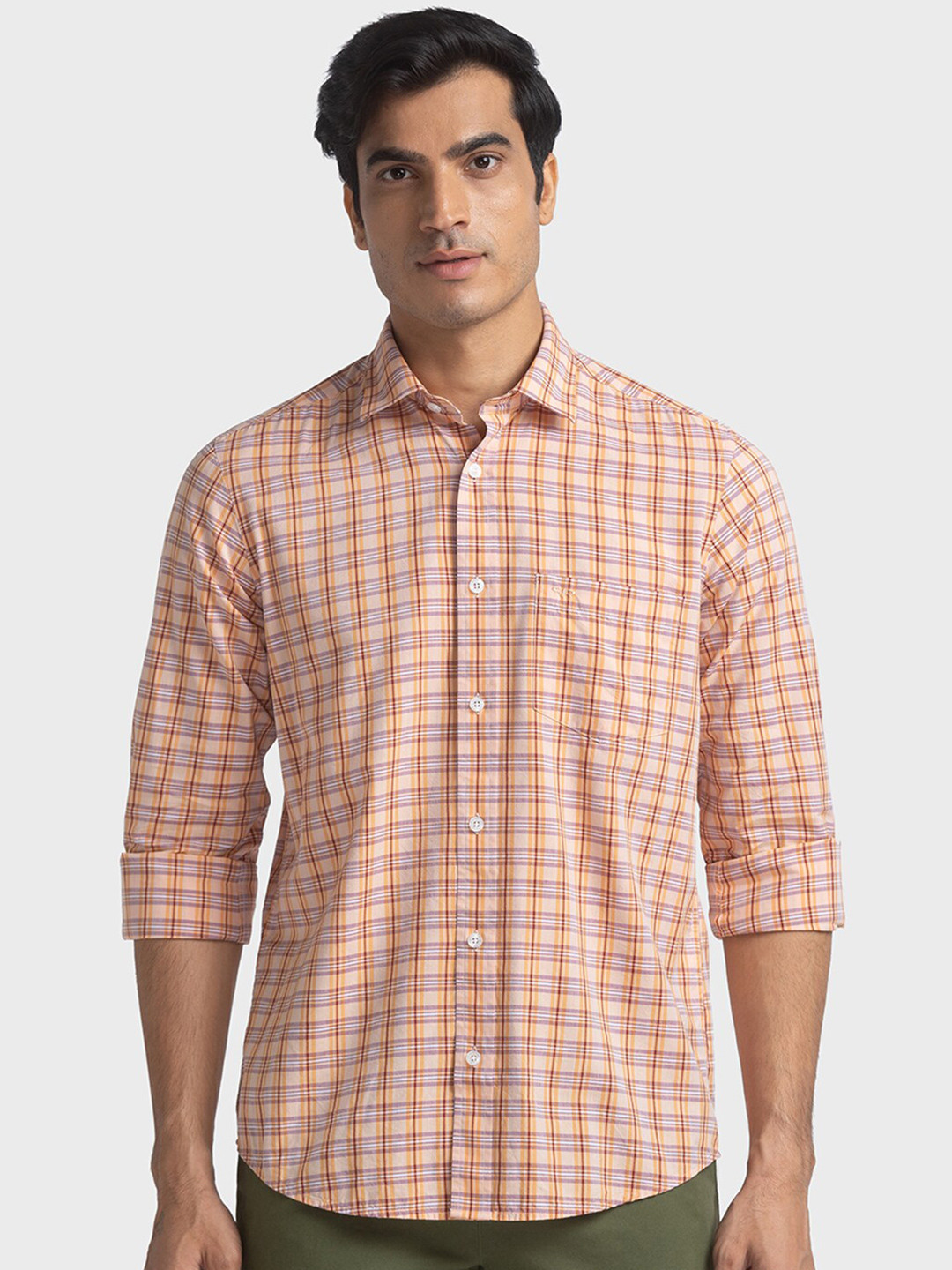 

ColorPlus Tailored Fit Tartan Checked Casual Shirt, Peach