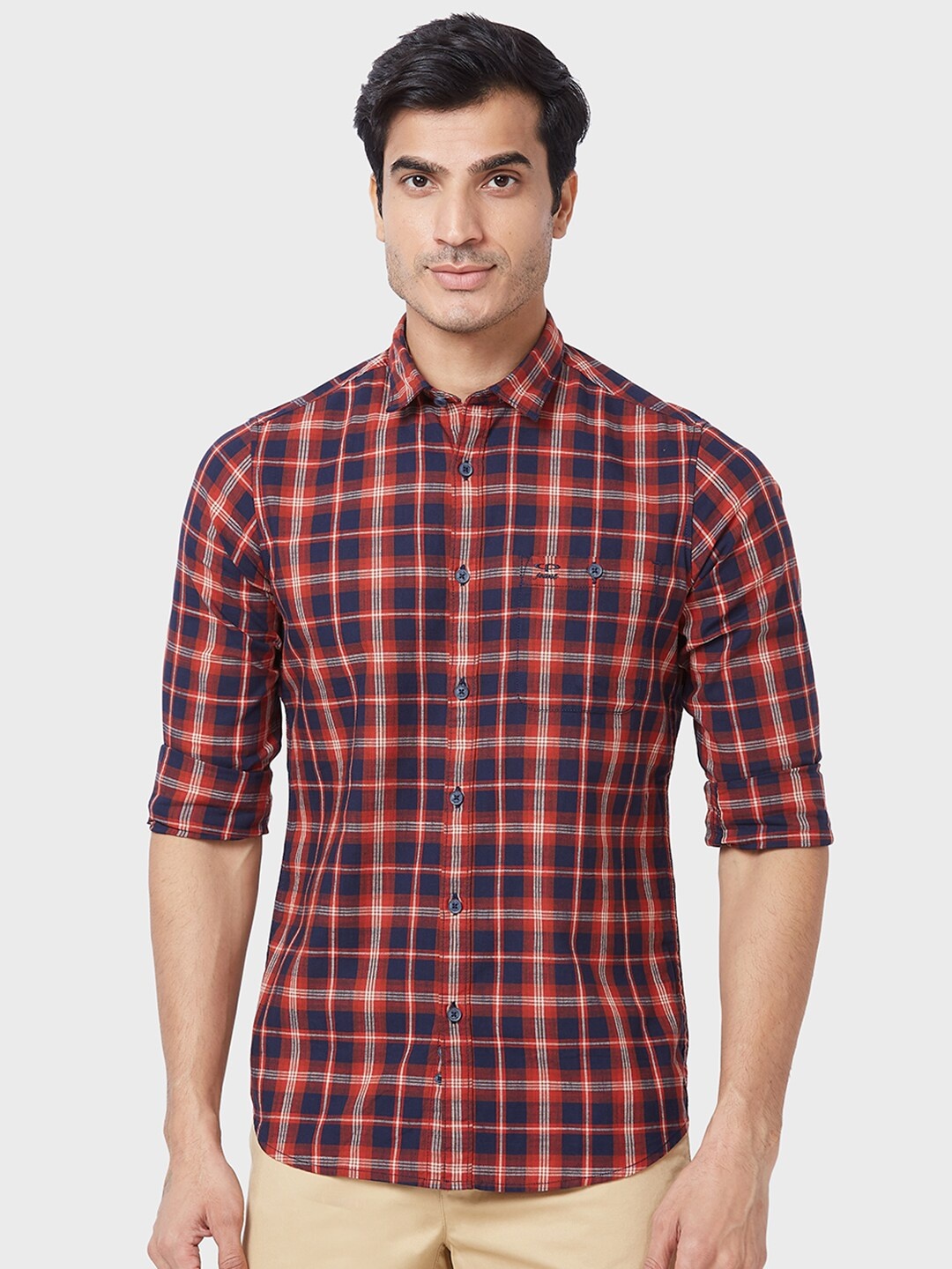 

ColorPlus Contemporary Fit Tartan Checks Cotton Casual Shirt, Red