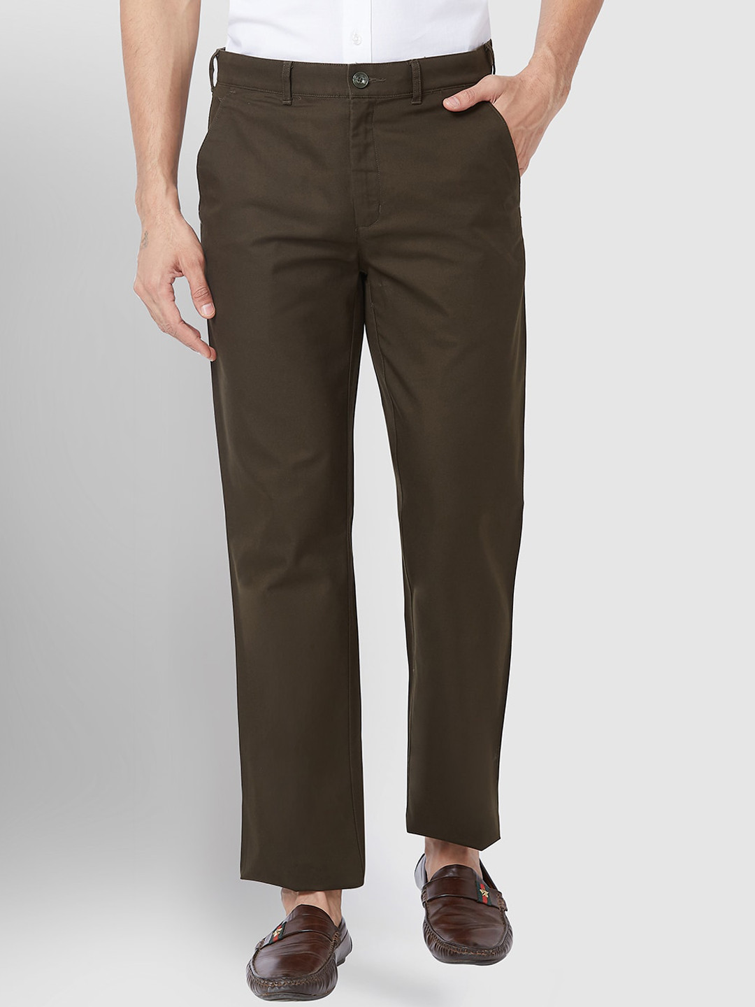 

ColorPlus Men Mid-Rise Cotton Regular Trousers, Olive