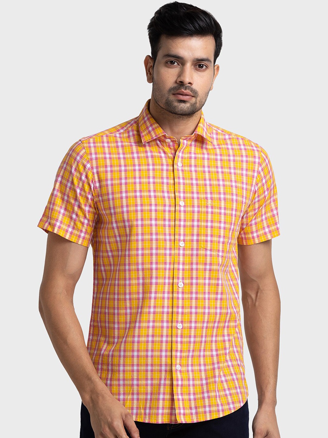 

ColorPlus Tailored Fit Checked Casual Shirt, Yellow
