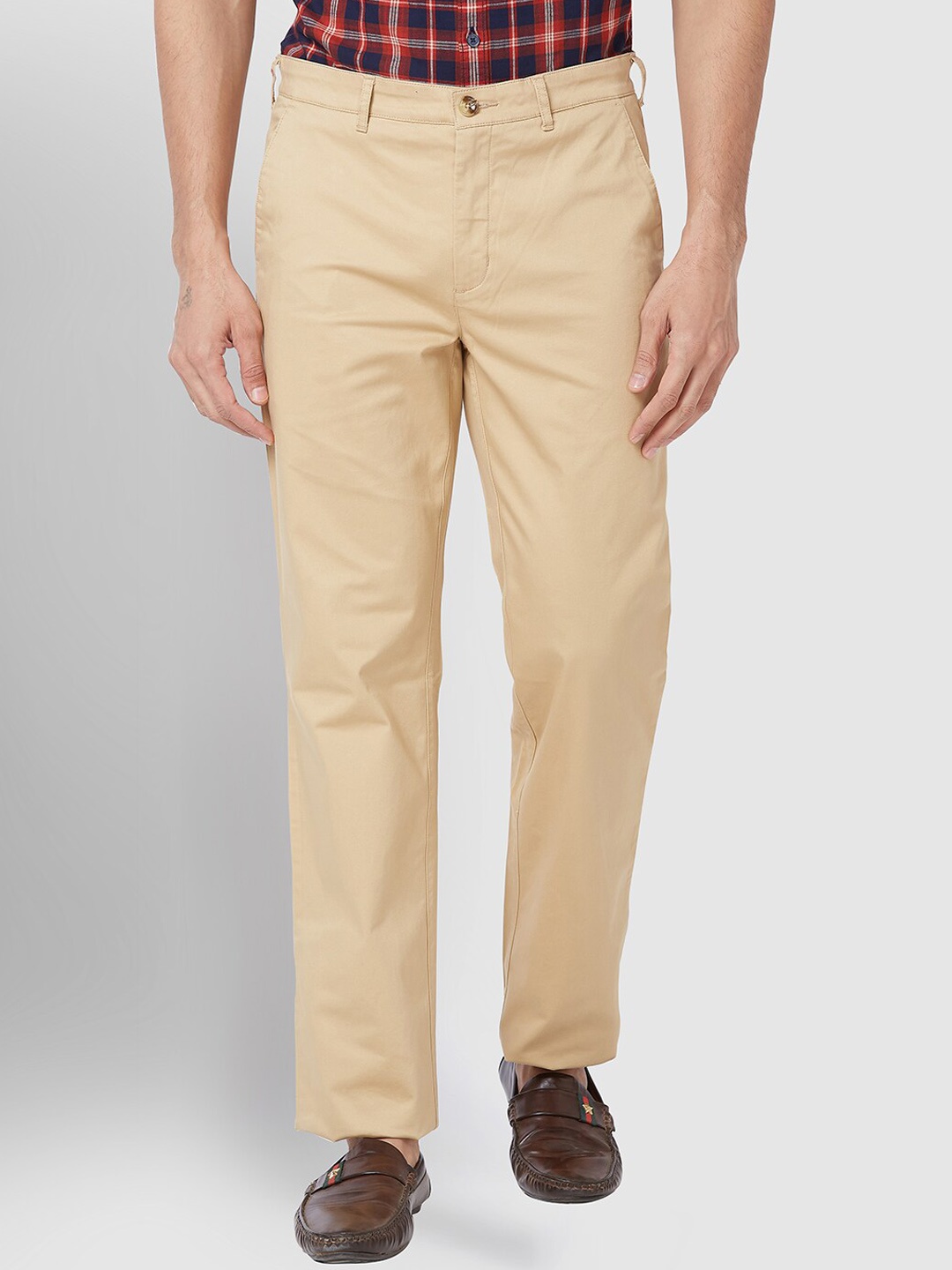 

ColorPlus Men Mid Rise Plain Tailored Fit Regular Trousers, Brown