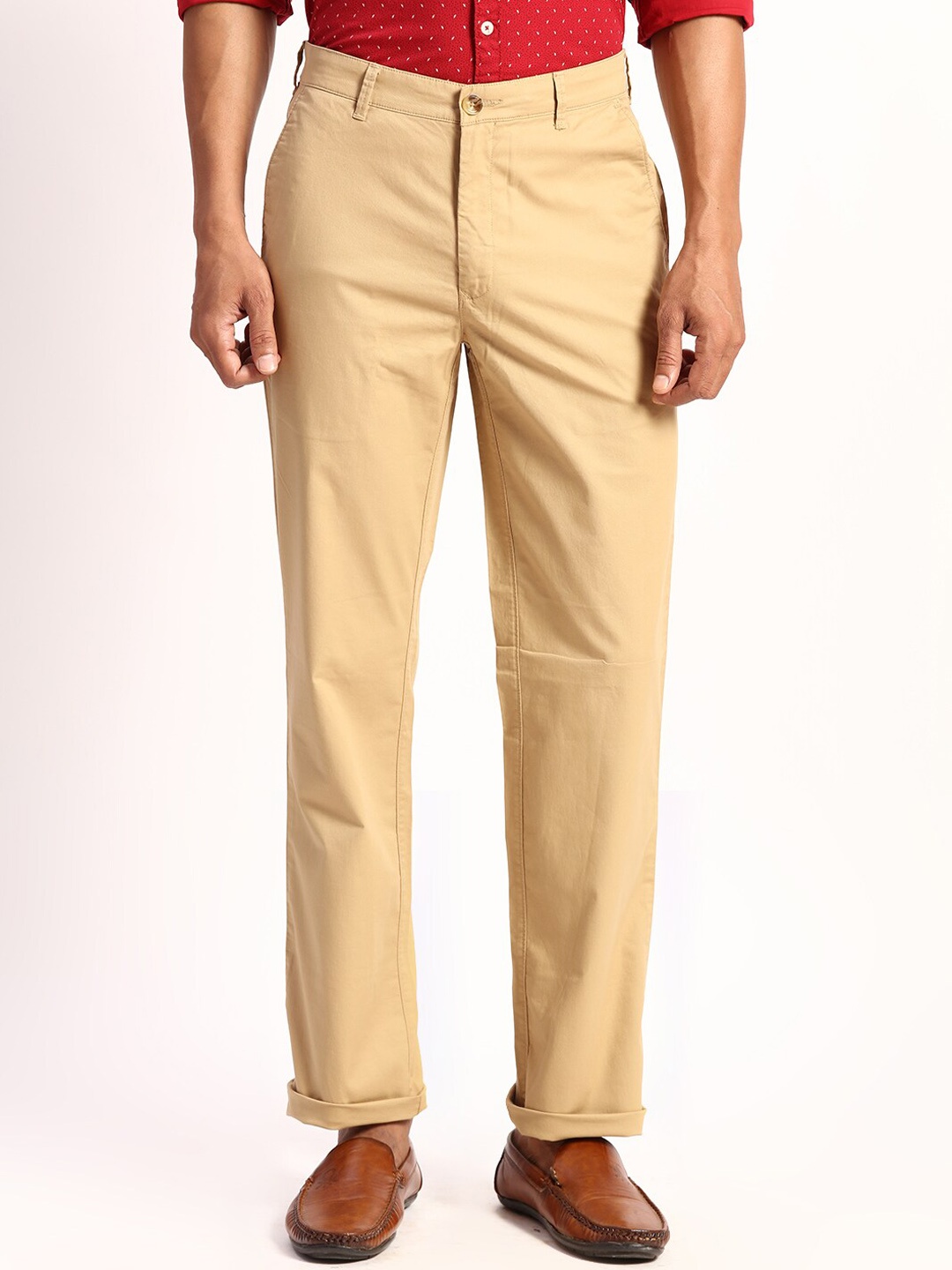 

ColorPlus Men Mid Rise Plain Tailored Fit Regular Trousers, Brown