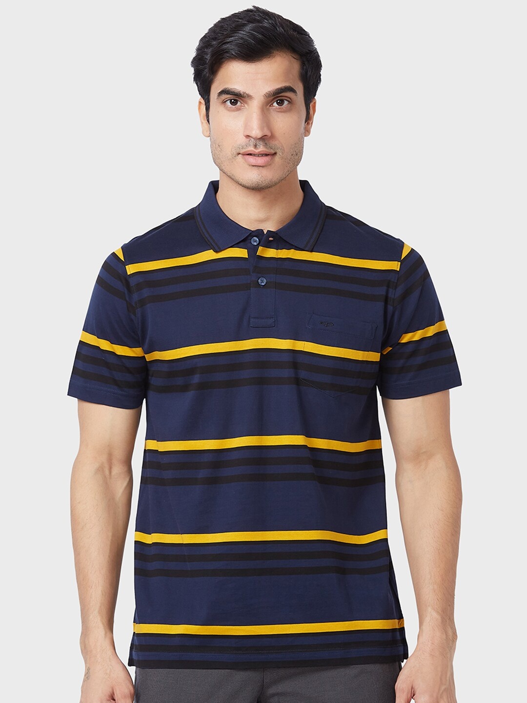 

ColorPlus Straight Polo Collar Regular Fit Cotton Casual T-shirt, Blue