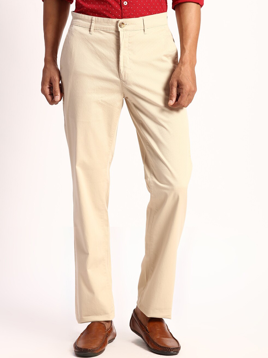 

ColorPlus Men Mid Rise Plain Tailored Fit Regular Trousers, Beige