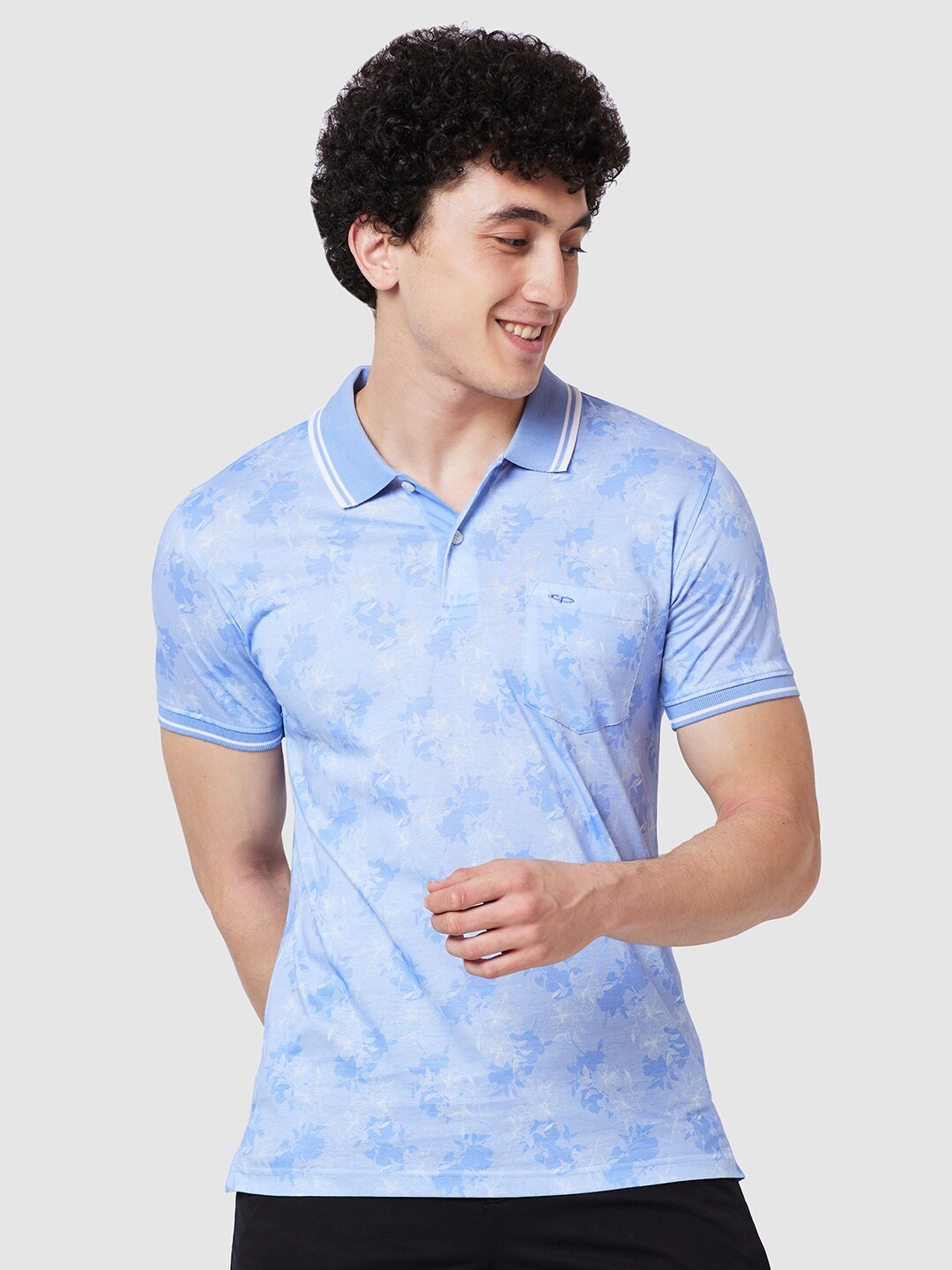 

ColorPlus Floral Printed Polo Collar Regular Fit Cotton Casual T-shirt, Blue