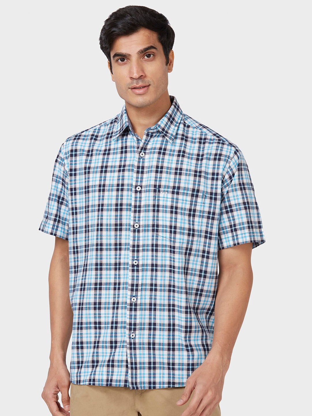 

ColorPlus Classic Fit Tartan Checked Cotton Casual Shirt, Blue
