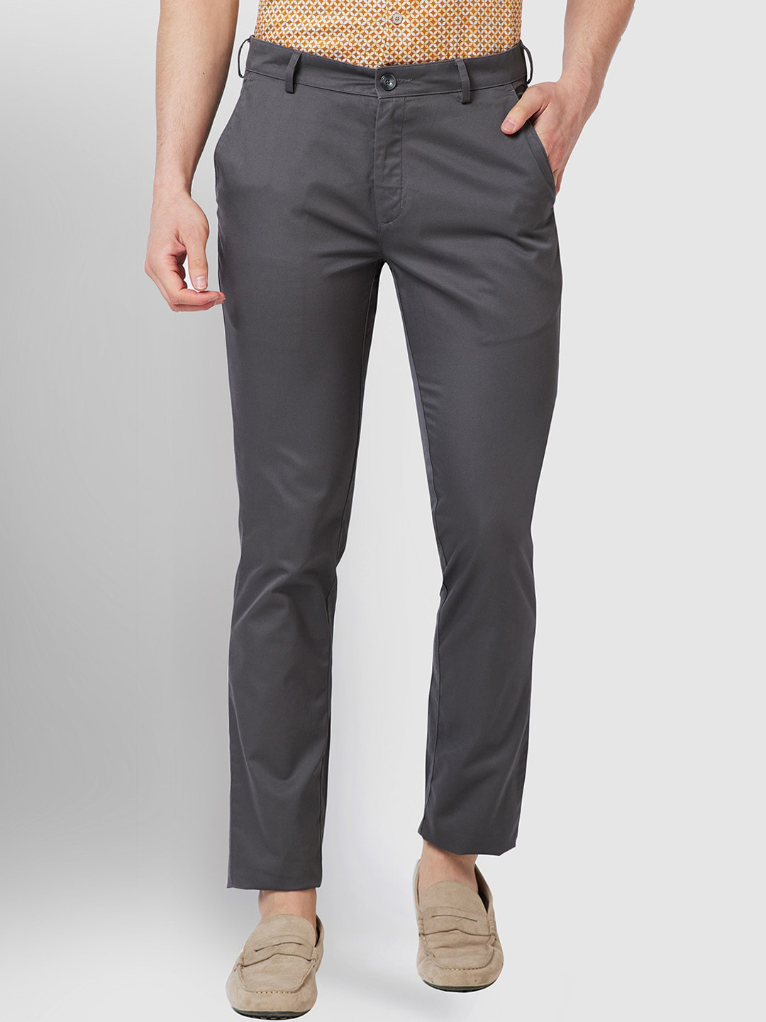 

ColorPlus Men Mid-Rise Contemporary Fit Cotton Formal Trousers, Grey