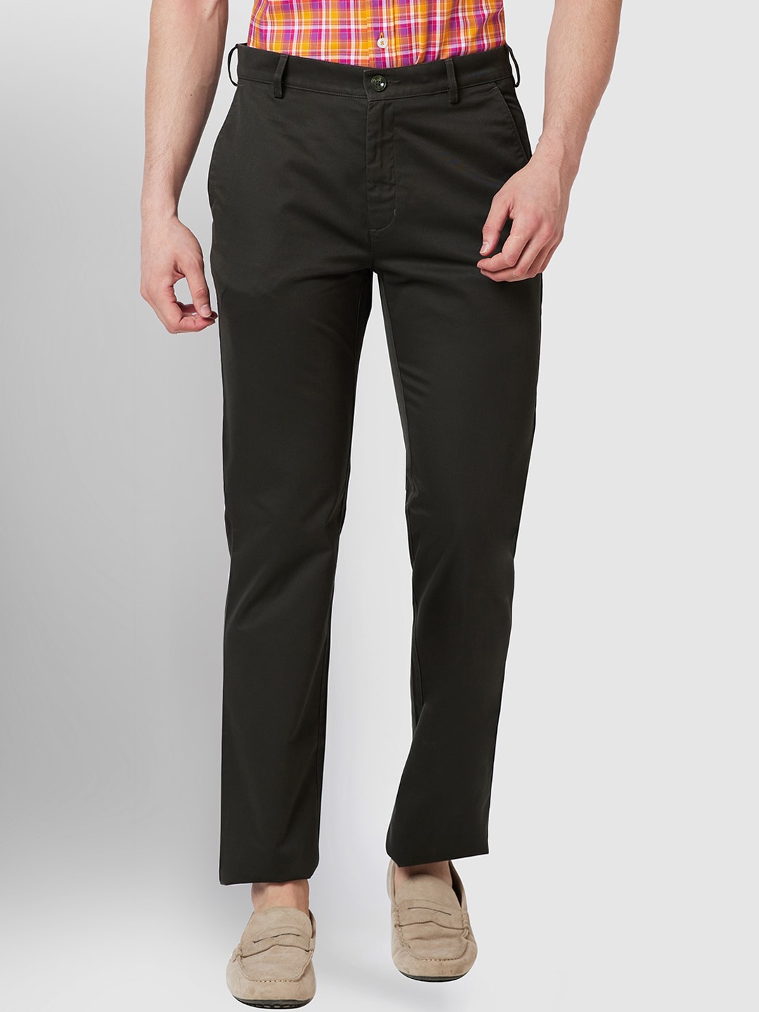 

ColorPlus Men Tailored Fit Cotton Trousers, Green