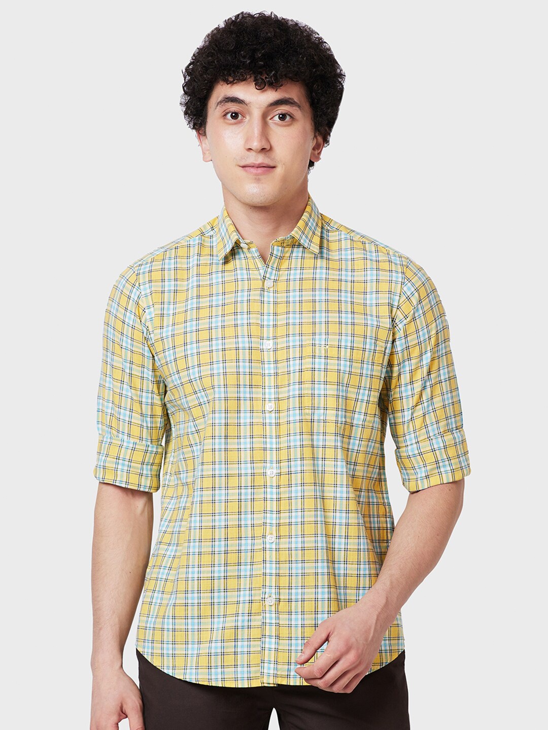 

ColorPlus Tailored Fit Tartan Checked Casual Cotton Shirt, Yellow