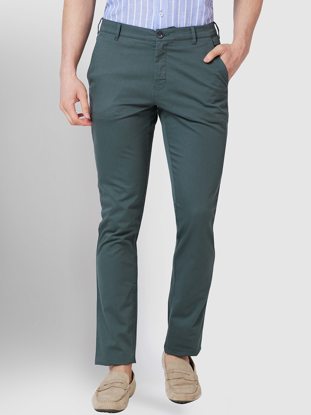 

ColorPlus Men Mid Rise Plain Chinos, Green