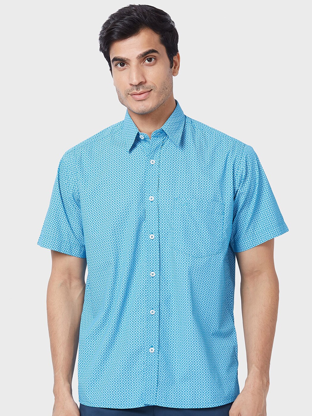 

ColorPlus Micro Ditsy Printed Classic Fit Cotton Causal Shirt, Blue