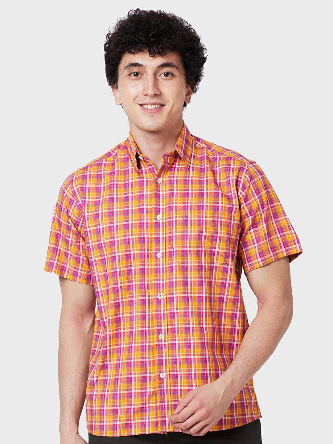 

ColorPlus Slim Fit Tartan Checked Opaque Cotton Casual Shirt, Yellow