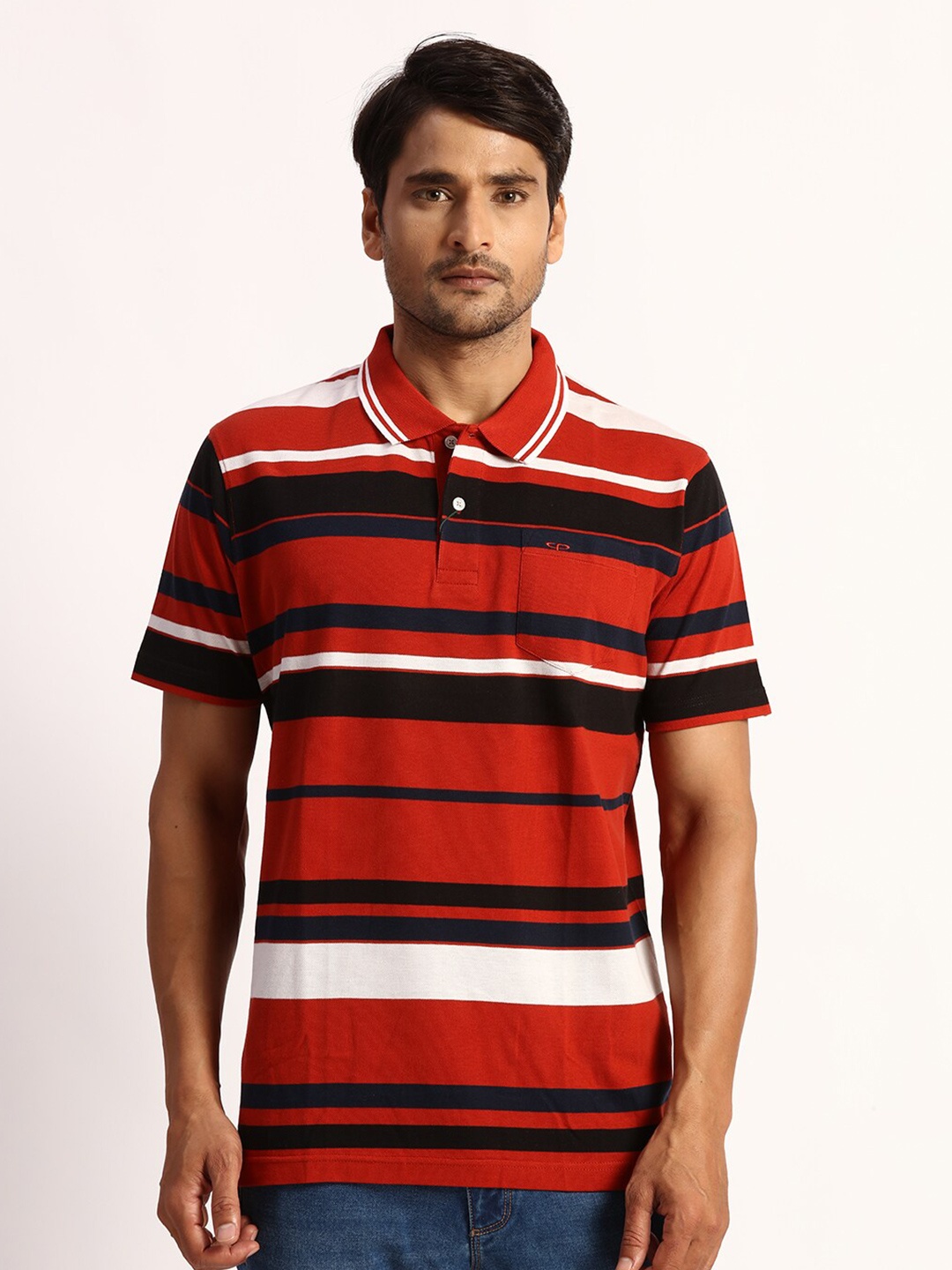 

ColorPlus Striped Polo Collar Cotton T-shirt, Orange