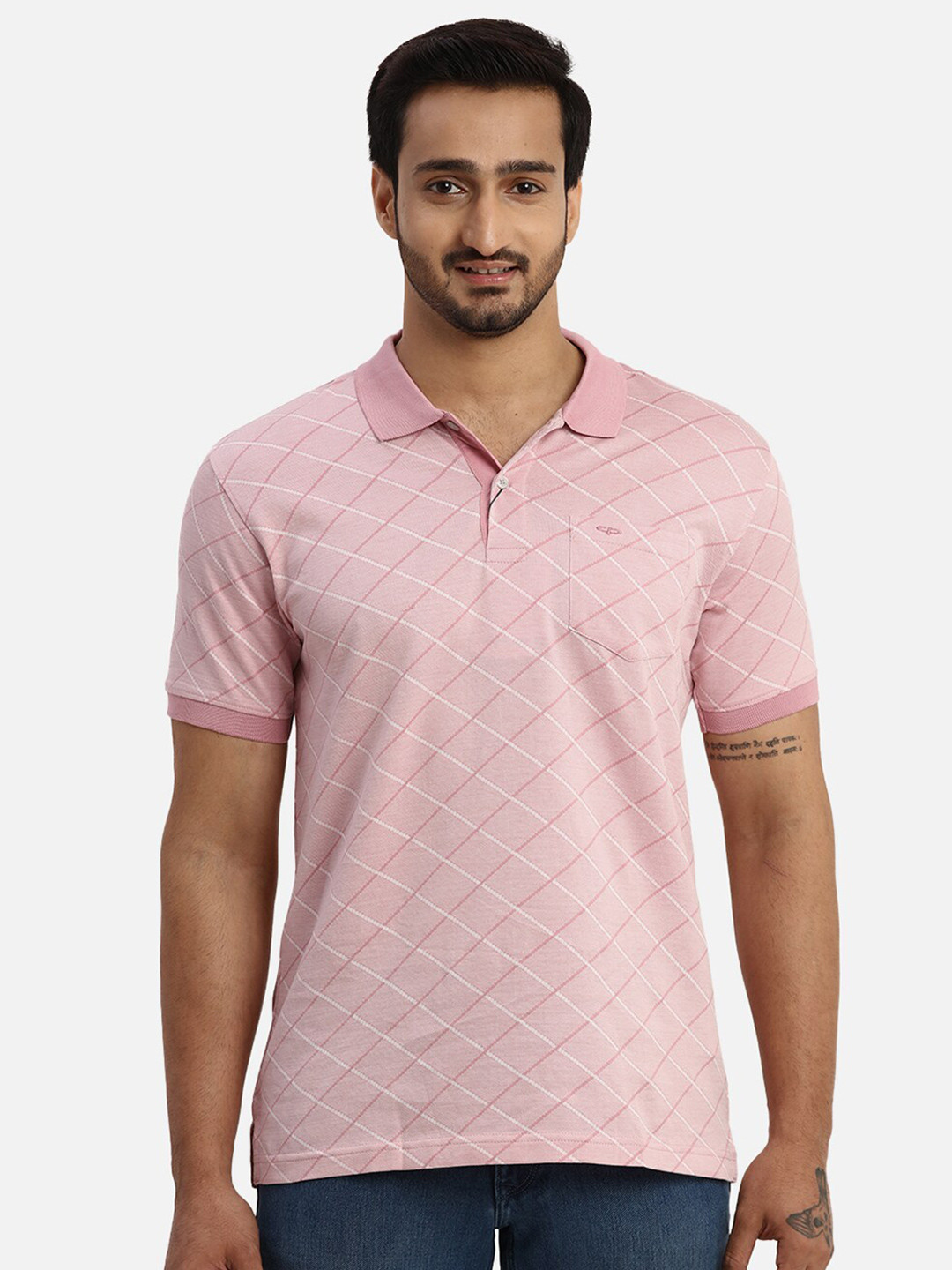 

ColorPlus Checked Polo Collar Regular Fit Cotton Casual T-shirt, Red