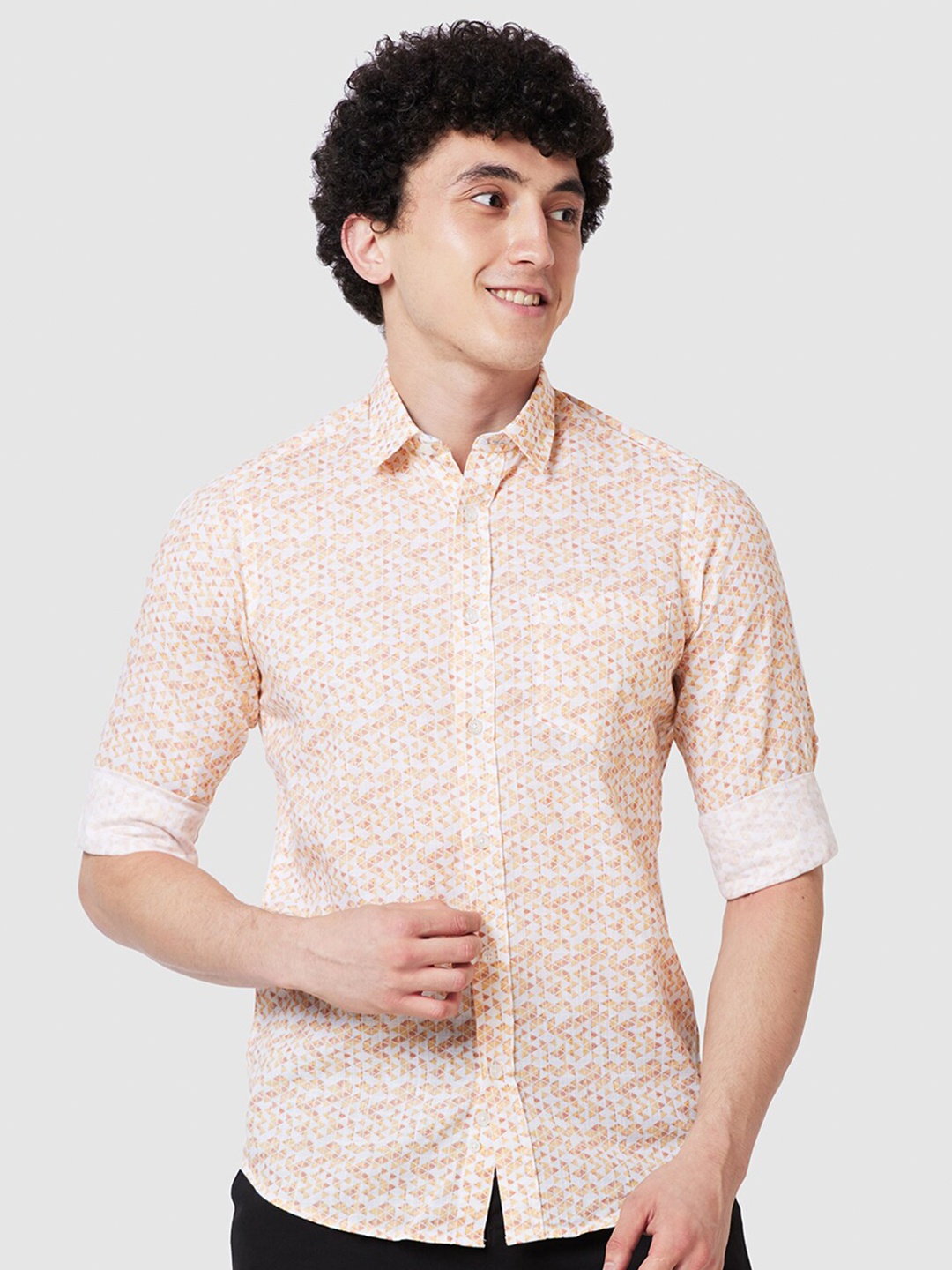 

ColorPlus Geometric Printed Cotton Casual Shirt, Yellow