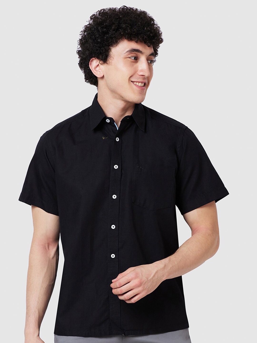 

ColorPlus Spread Collar Linen & Cotton Casual Shirt, Black