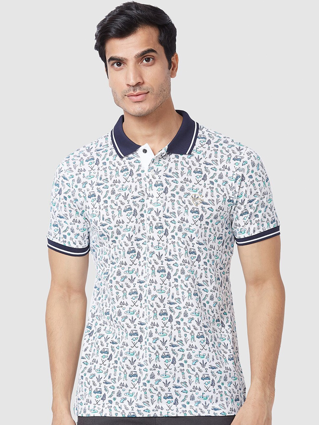 

ColorPlus Graphic Printed Cotton Polo Collar T-shirt, White