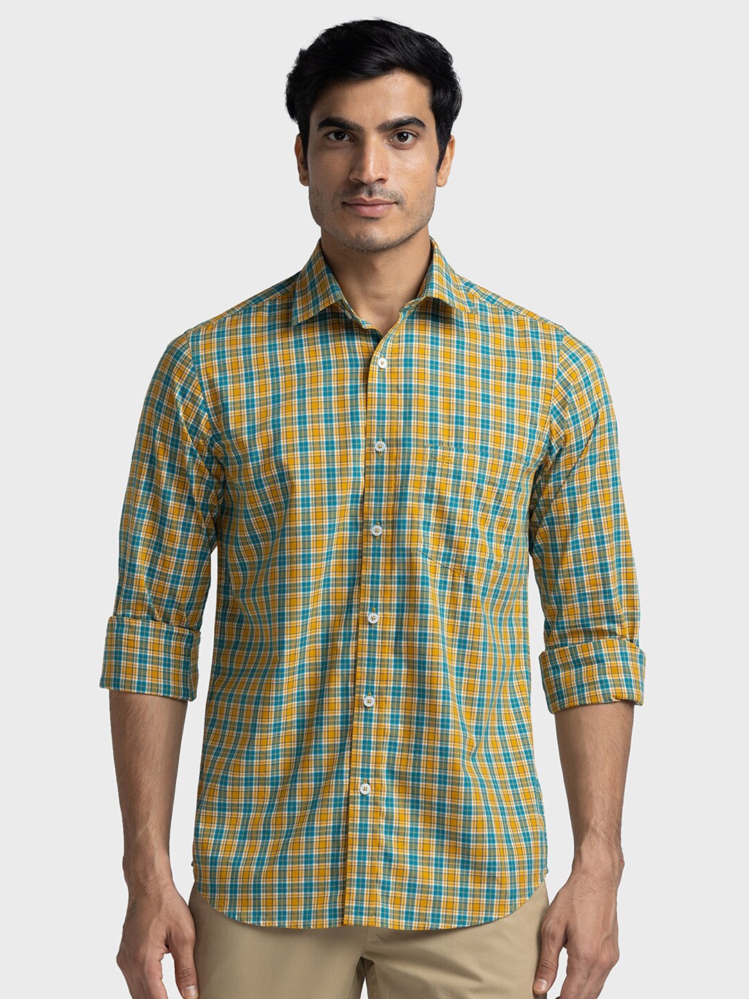 

ColorPlus Tailored Fit Checked Cotton Casual Shirt, Yellow