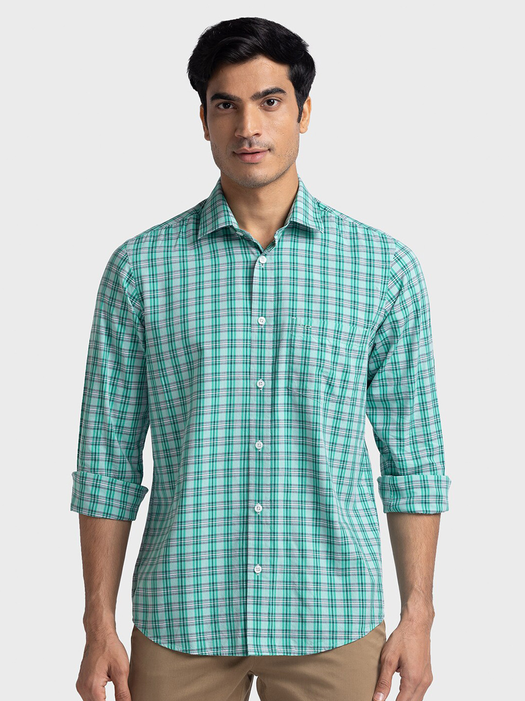 

ColorPlus Tailored Fit Opaque Checked Casual Shirt, Green
