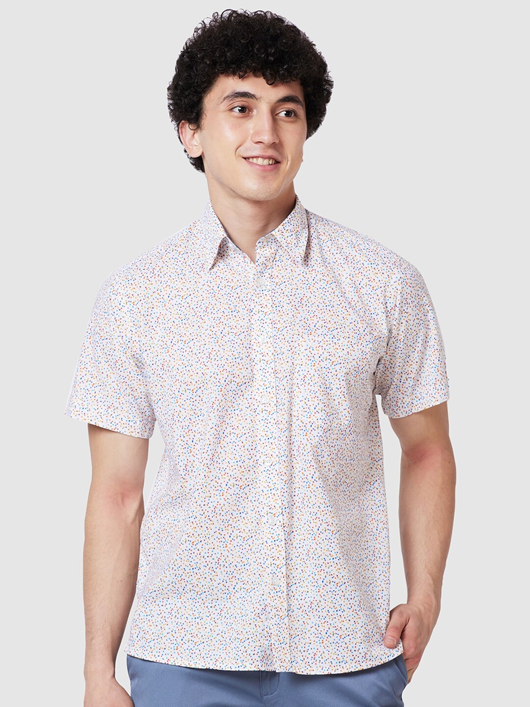 

ColorPlus Micro Ditsy Printed Cotton Formal Shirt, White