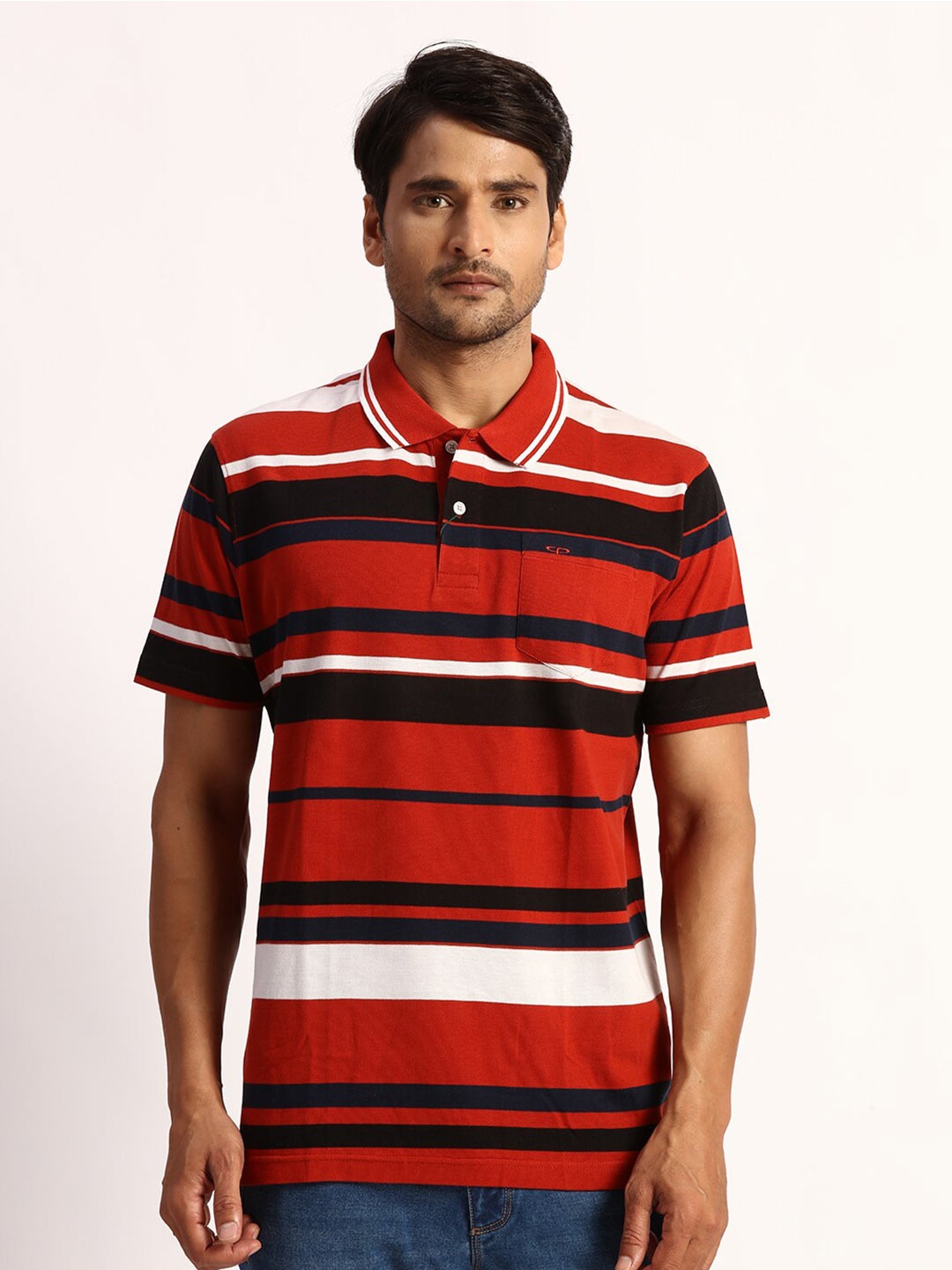 

ColorPlus Striped Polo Collar Cotton T-shirt, Orange