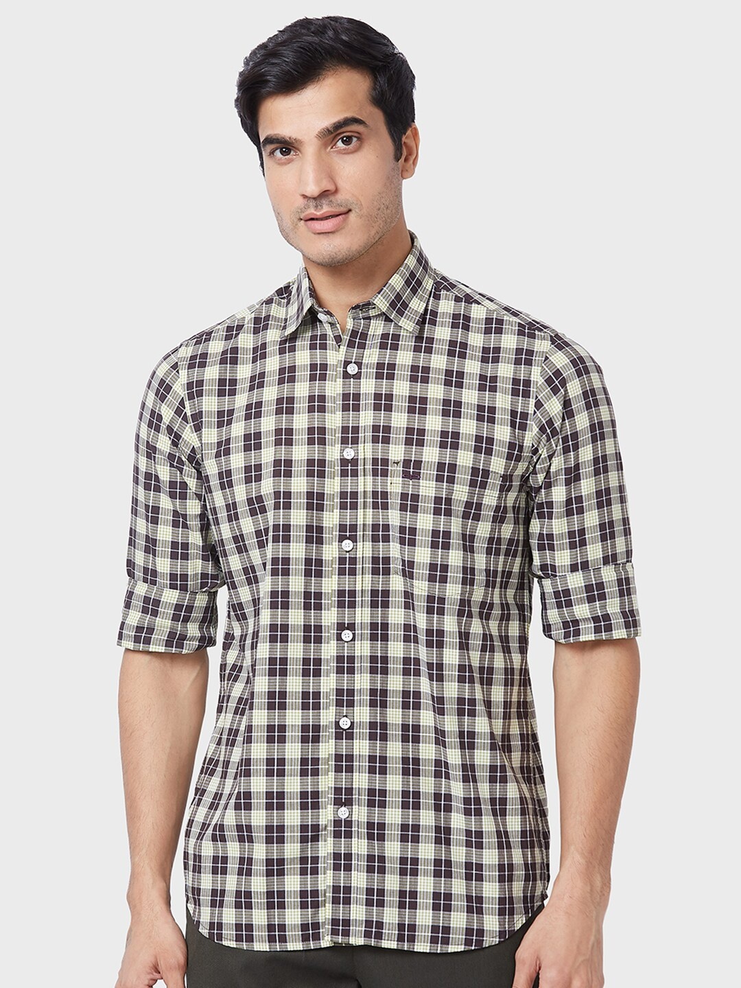 

ColorPlus Tartan Checked Cotton Tailored Fit Formal Shirt, Green