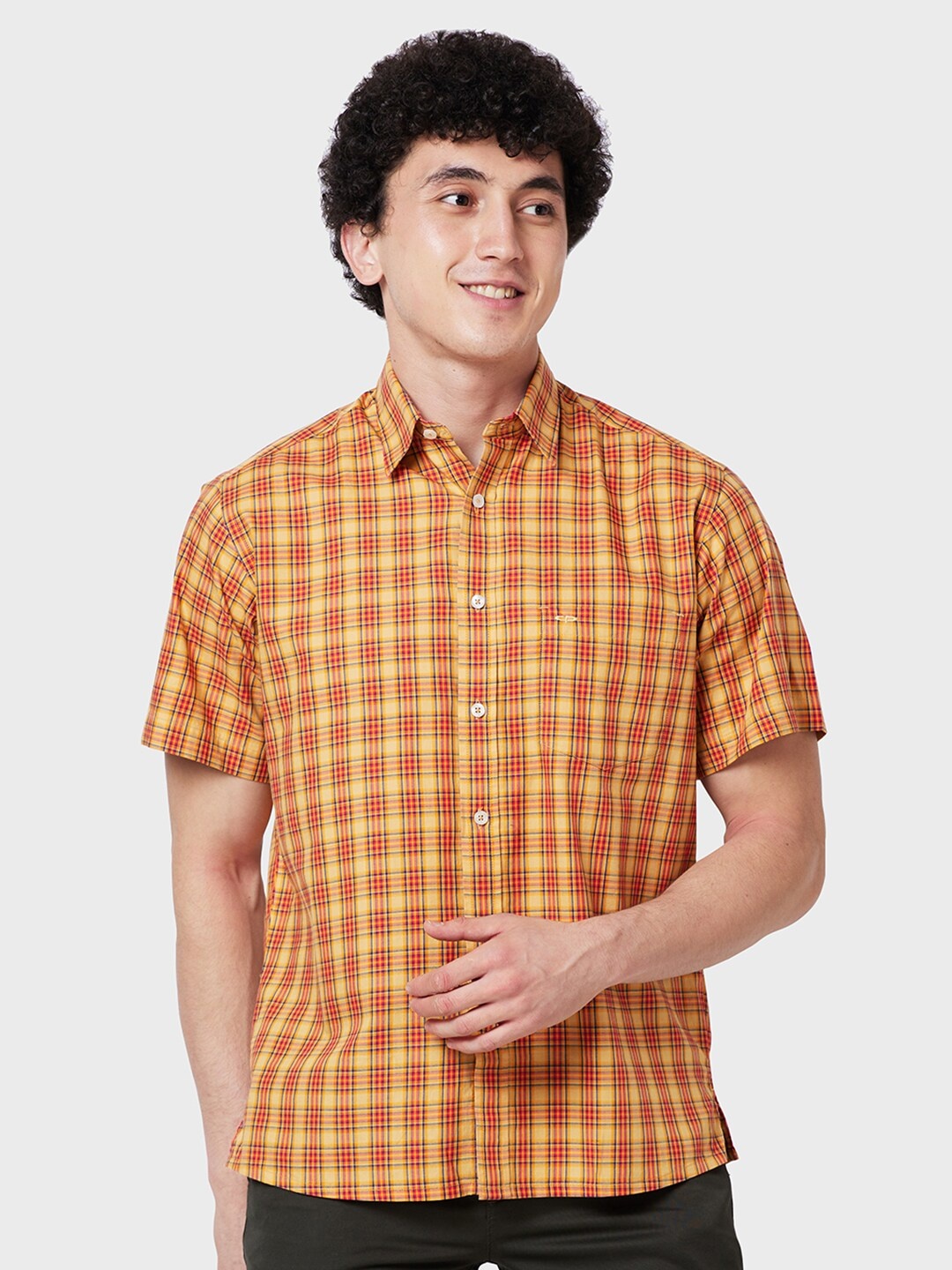 

ColorPlus Spread Collar Checked Casual Cotton Shirt, Yellow