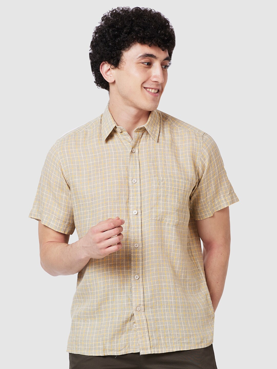 

ColorPlus Tartan Checked Linen Casual Shirt, Beige