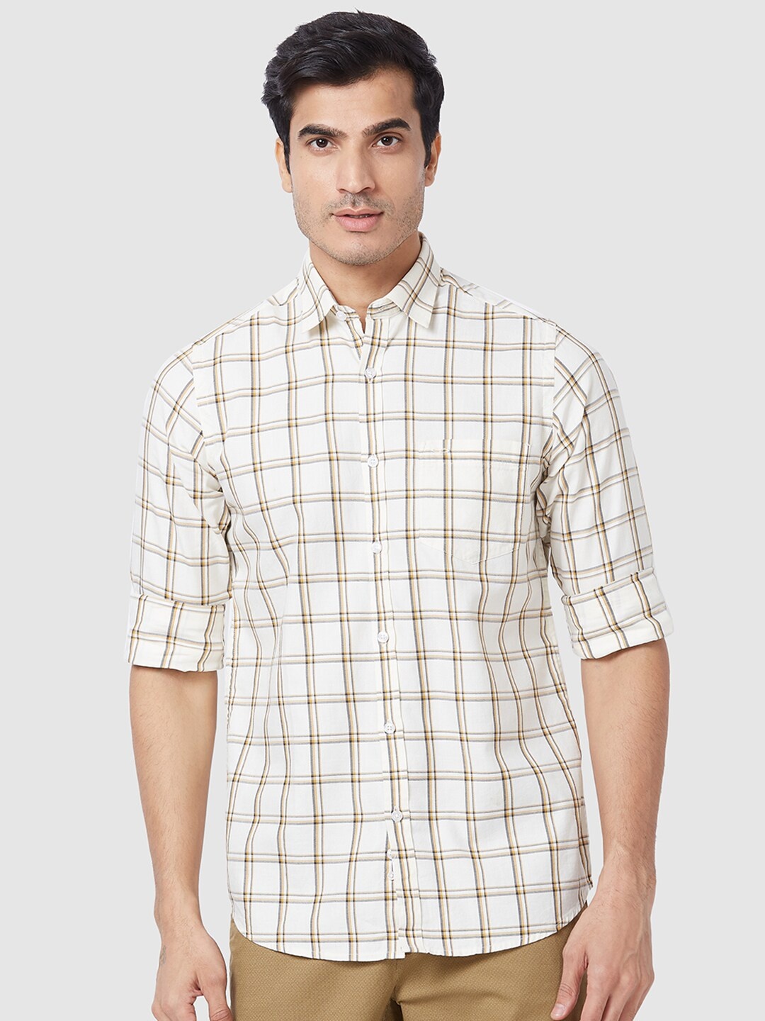 

ColorPlus Tartan Checked Cotton Casual Shirt, Beige