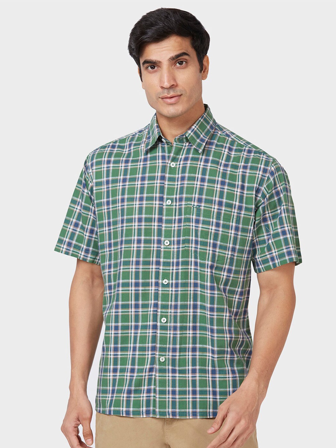 

ColorPlus Classic Fit Checked Casual Cotton Shirt, Green