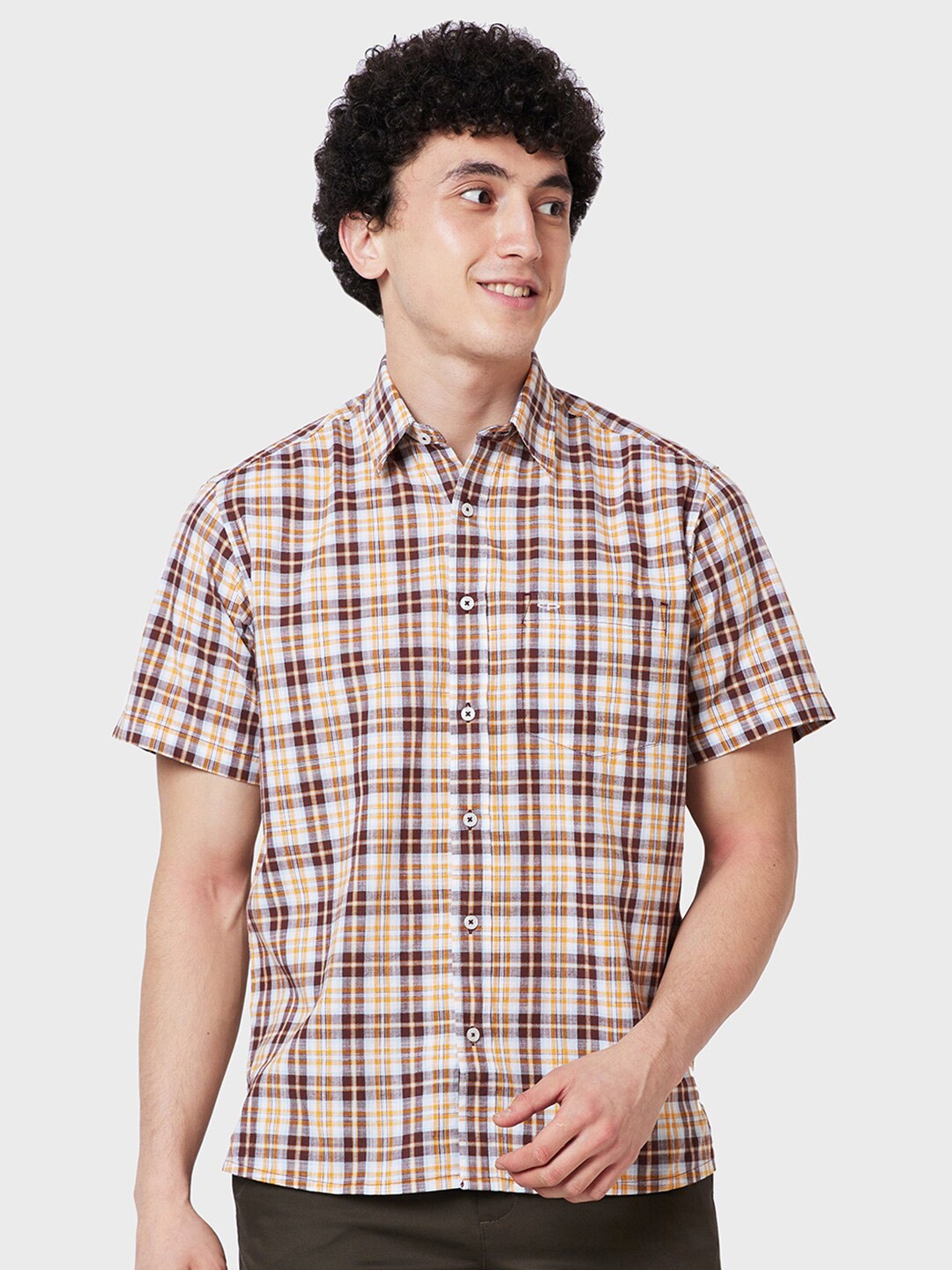 

ColorPlus Tailored Fit Tartan Checked Cotton Casual Shirt, Brown