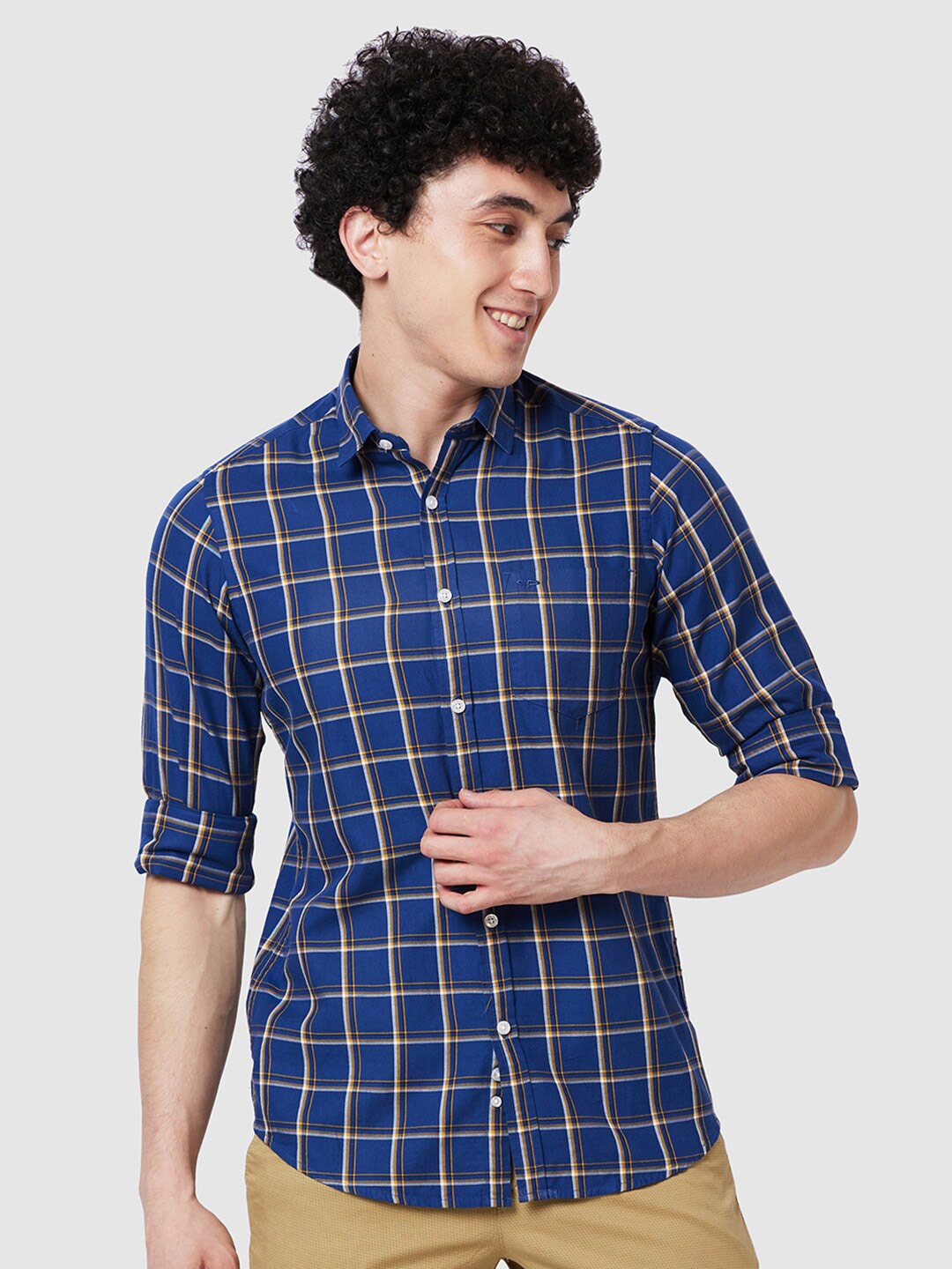 ColorPlus Checked Cotton Casual Shirt, Blue