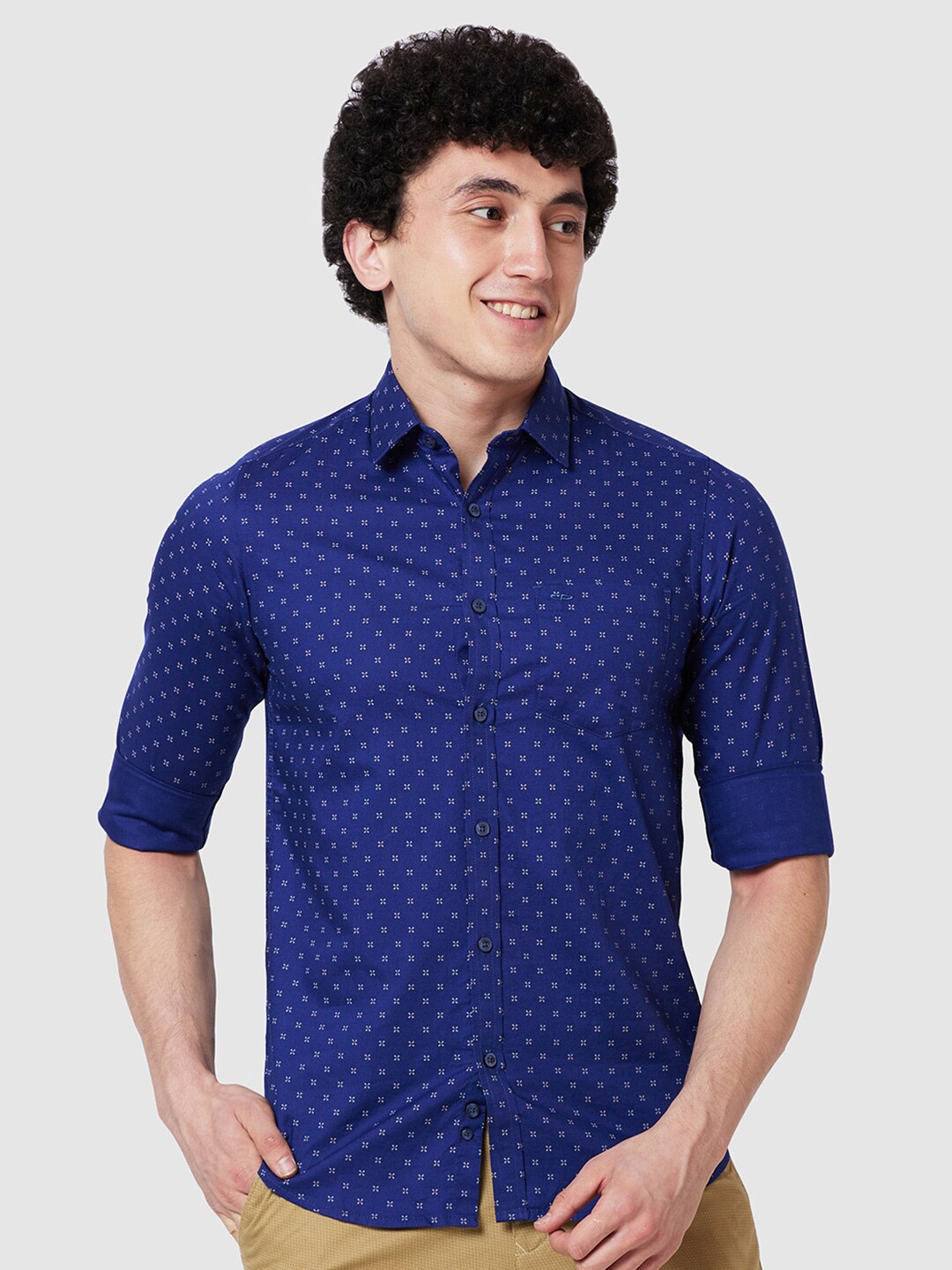 

ColorPlus Contemporary Fit Micro Ditsy Printed Cotton Shirt, Blue