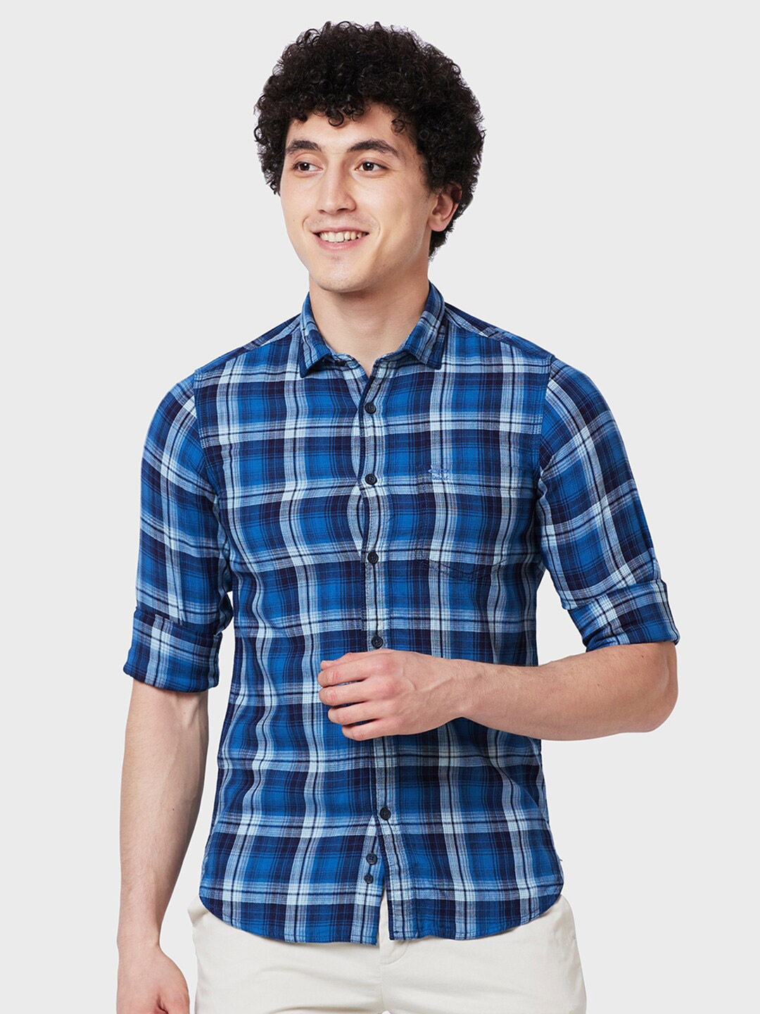 

ColorPlus Tartan Checks Cotton Casual Shirt, Blue