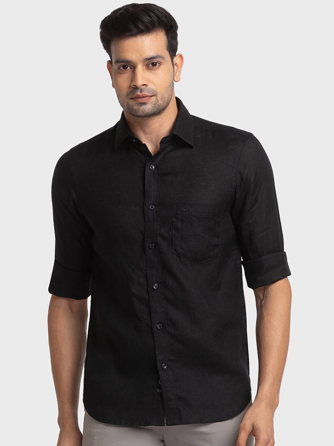 

ColorPlus Tailored Fit Linen Casual Shirt, Black